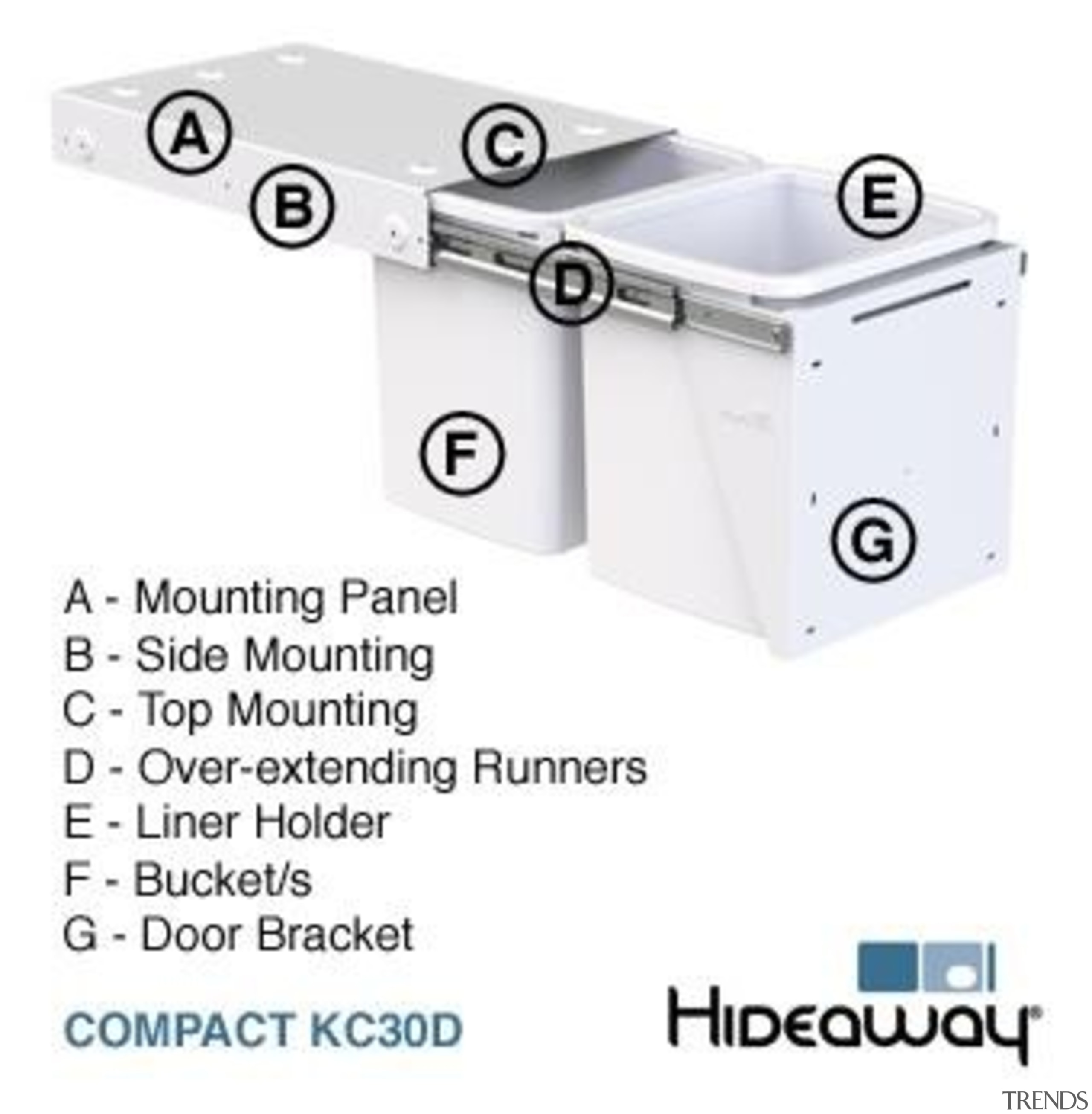Hideaway Compact Range Features Diagram - Hdieaway Compact hardware, line, material, product, product design, technology, white