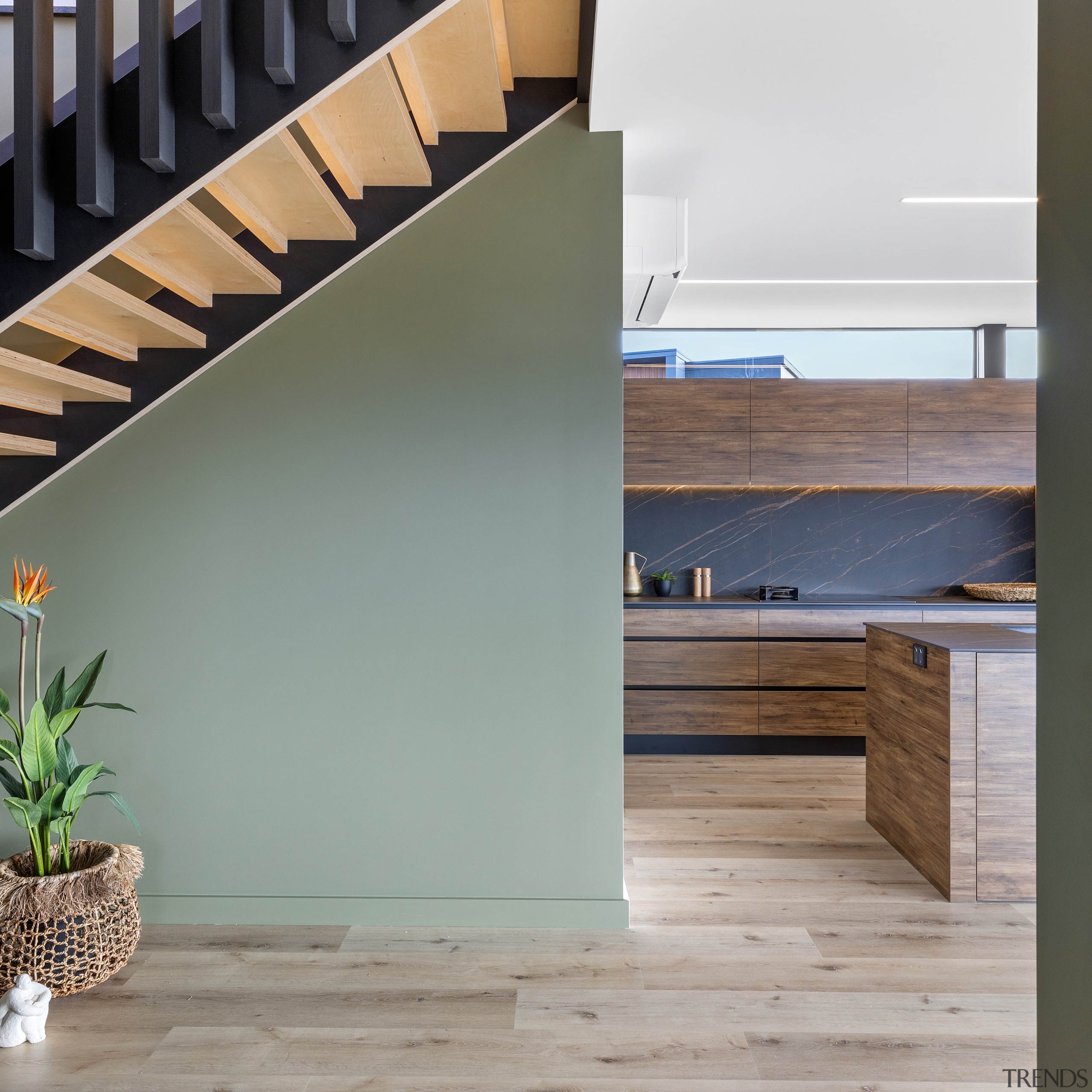 Riserless stairs contribute to an airy feel and 