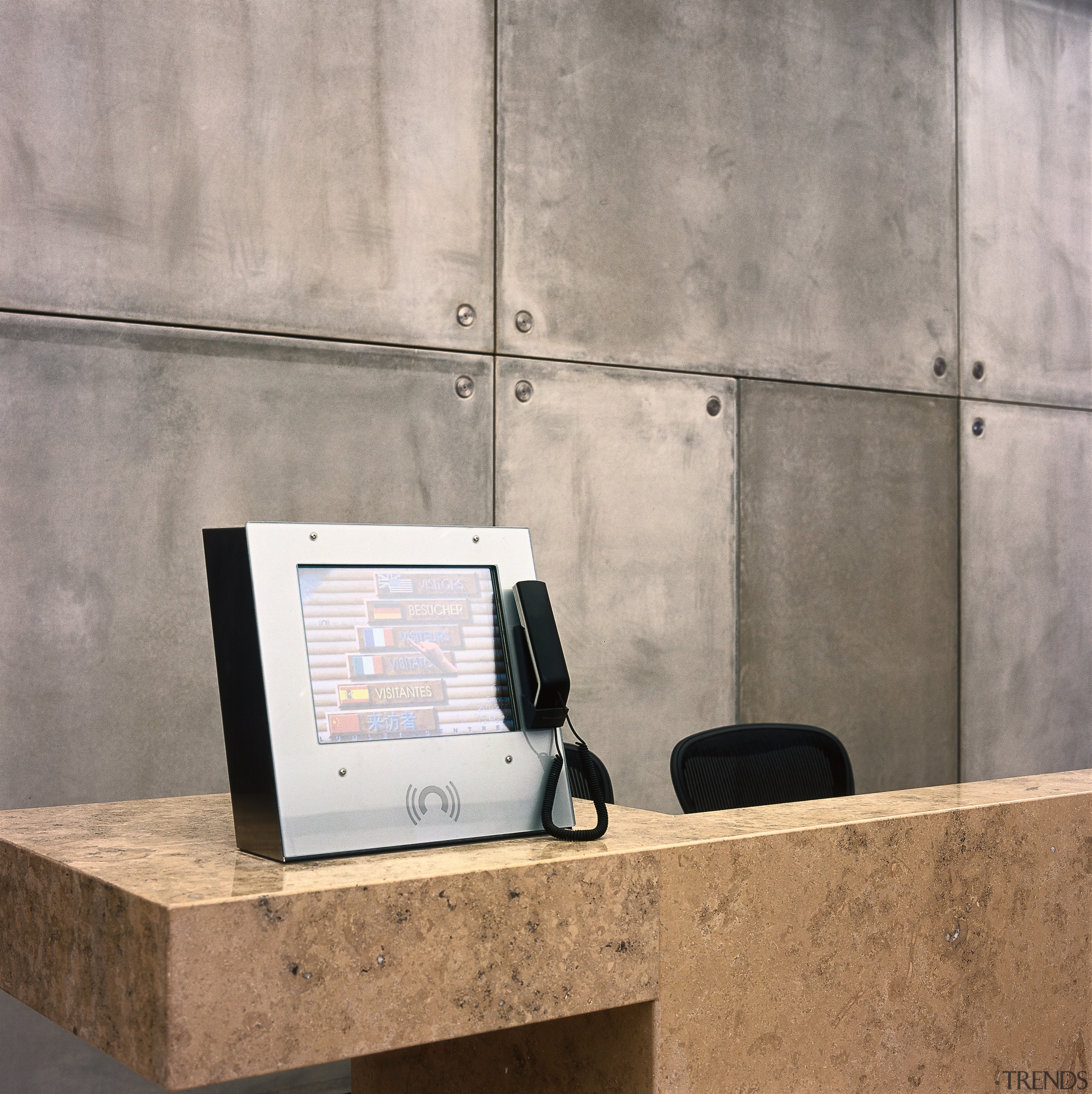 A view of the concierge desk. - A product design, gray