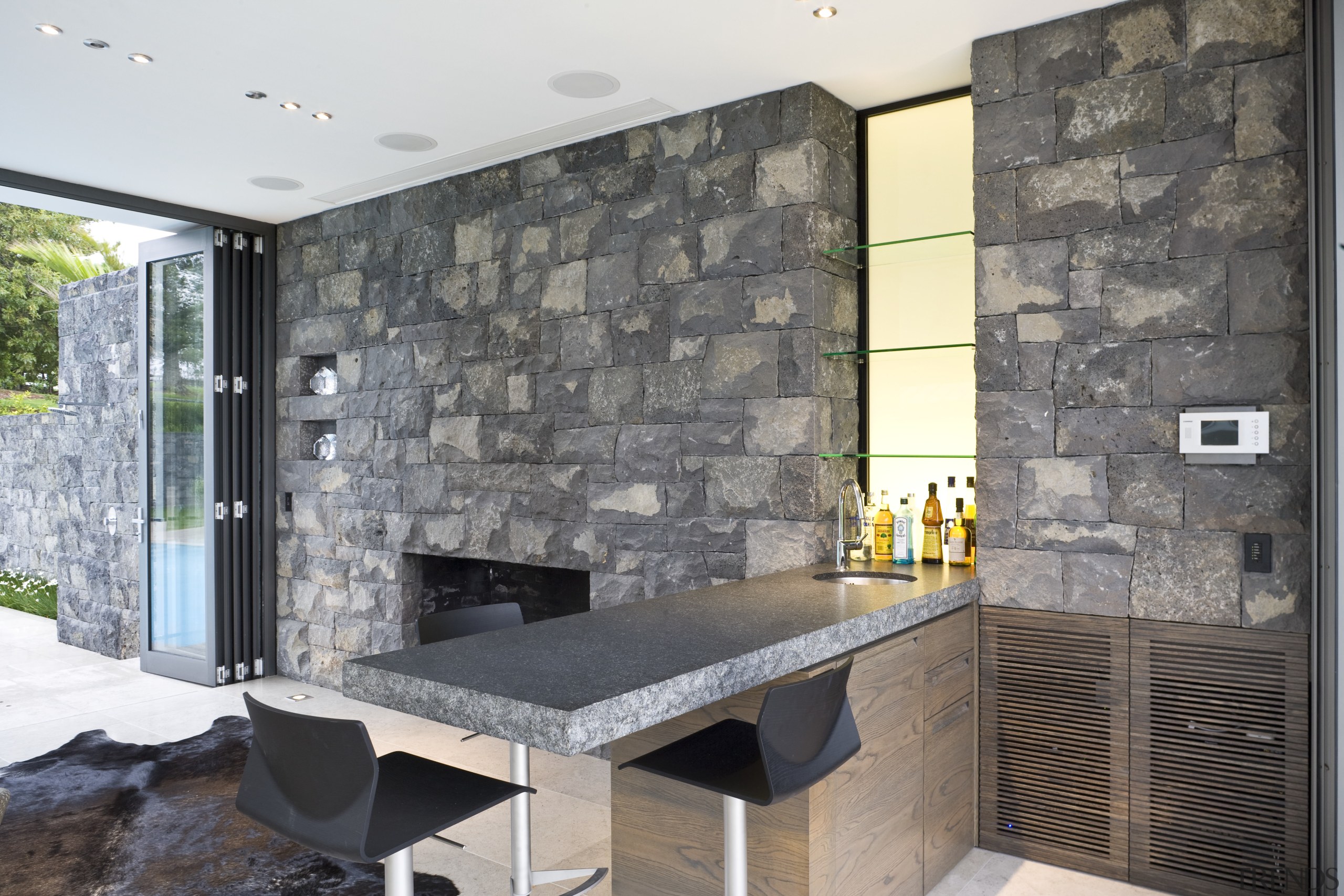 Image of stone walls which have been built architecture, countertop, interior design, living room, wall, gray, white