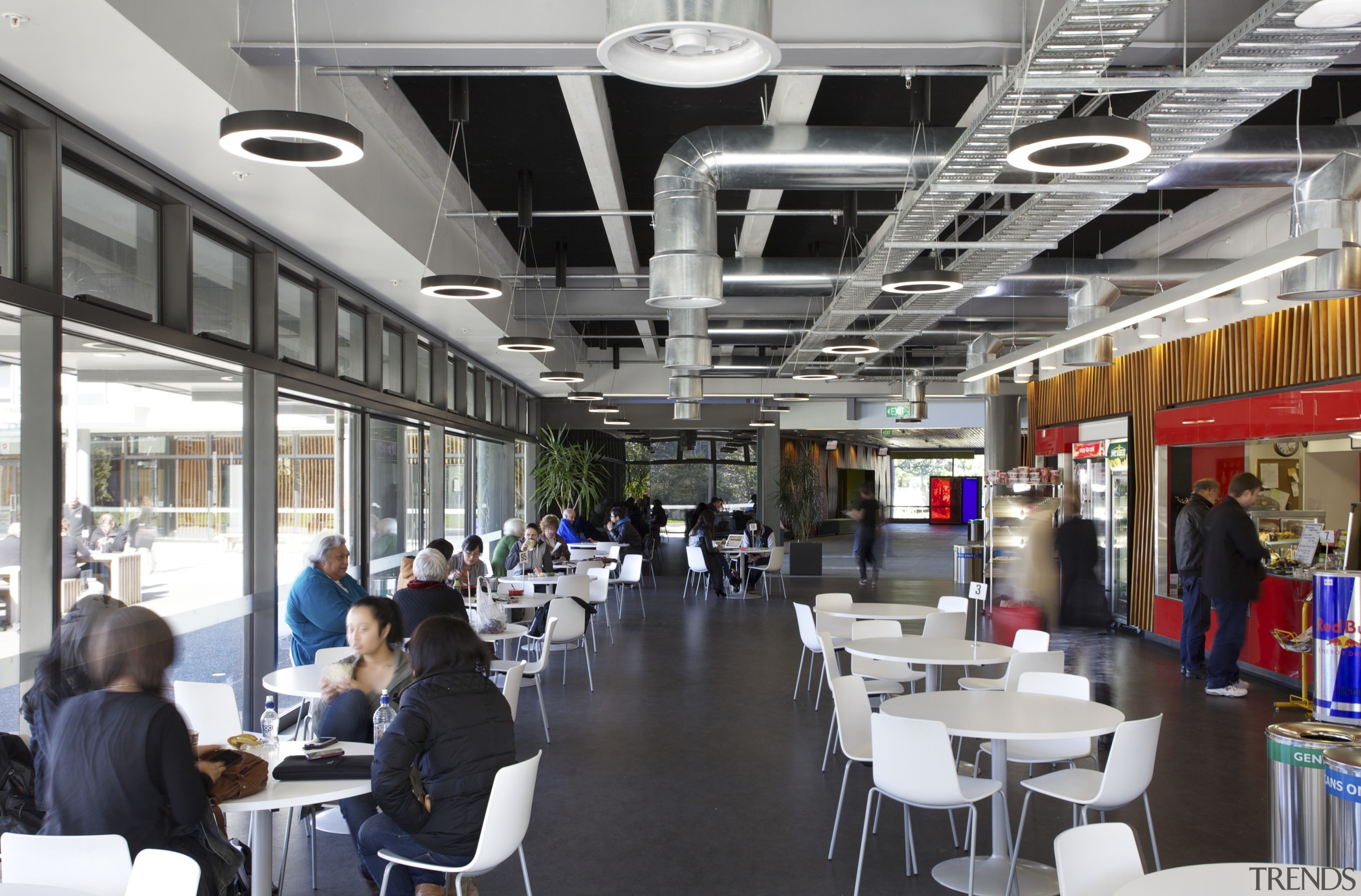 Jasmax remodels University of Auckland Grafton campus food court, institution, interior design, restaurant, black, gray