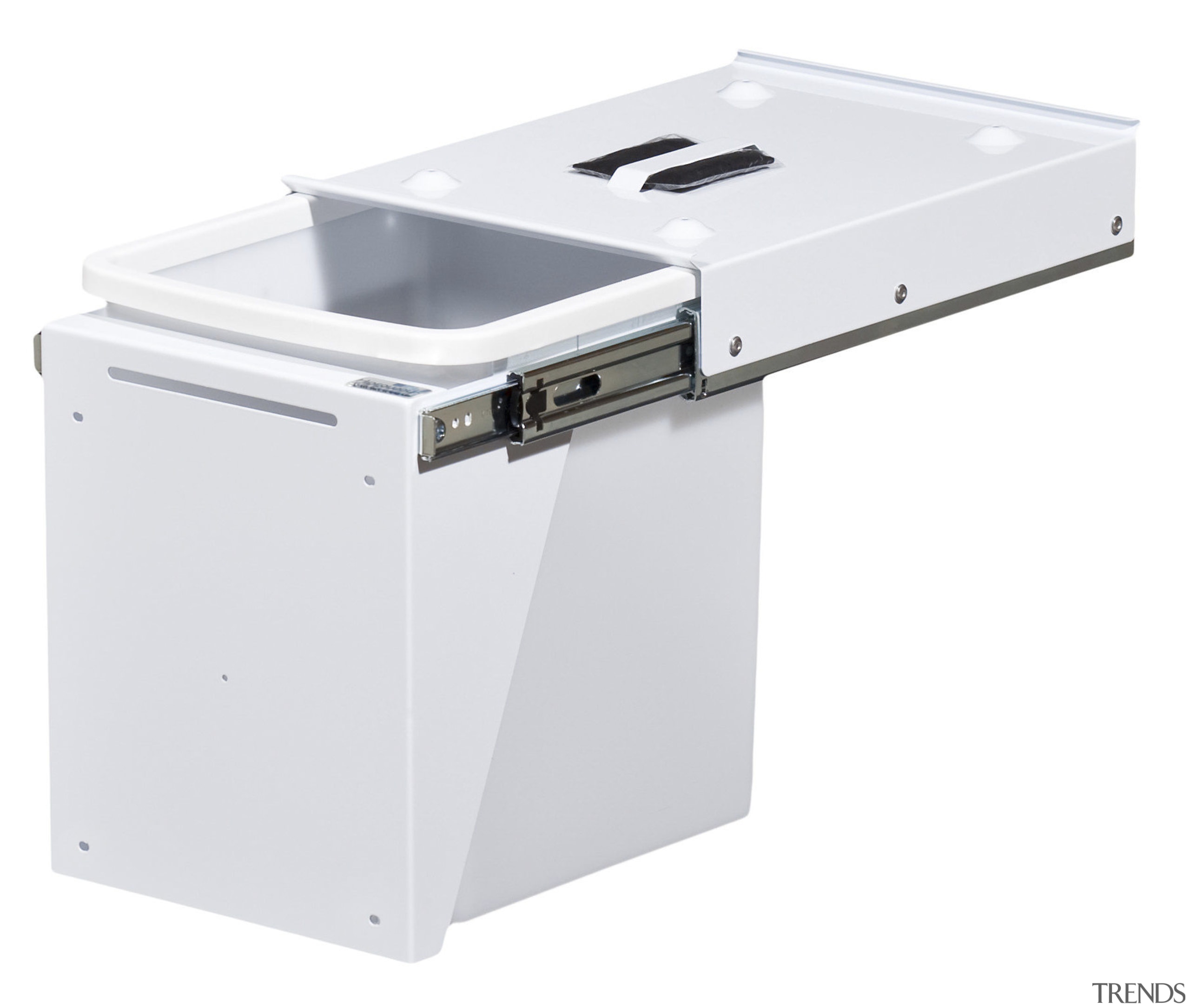 View of hideaway bins from Kitchen King. - hardware, product, product design, white