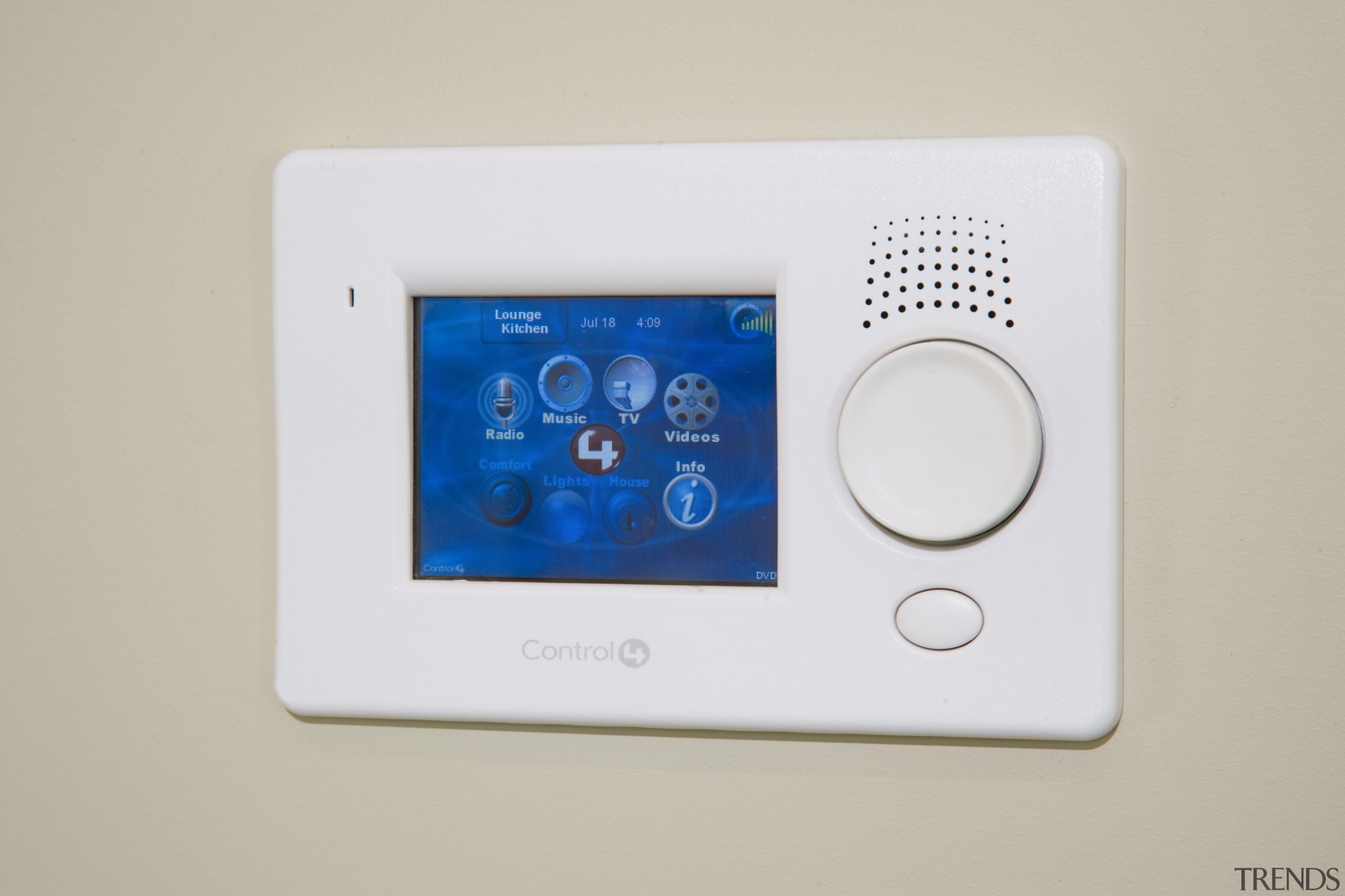 The C4 wall panel can double as a electronics, product, product design, security alarm, technology, gray, white