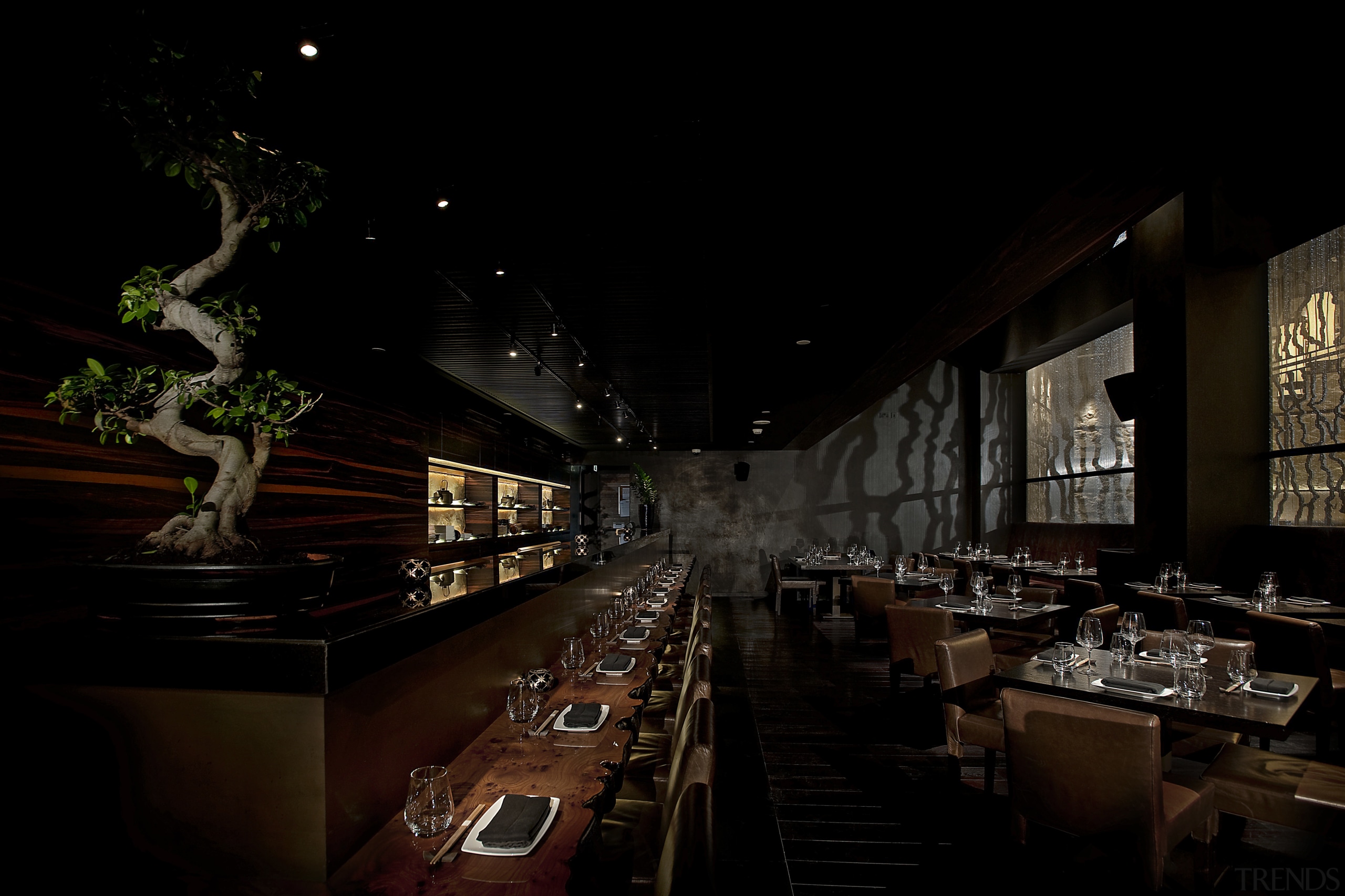 View of Okku Japanese Restaurant in the Monarch darkness, night, black