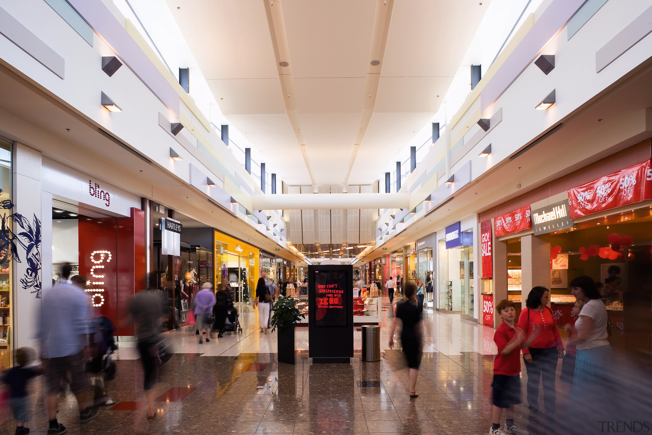 A view of the Sylvia Park shopping complex. lobby, outlet store, retail, shopping, shopping mall, white