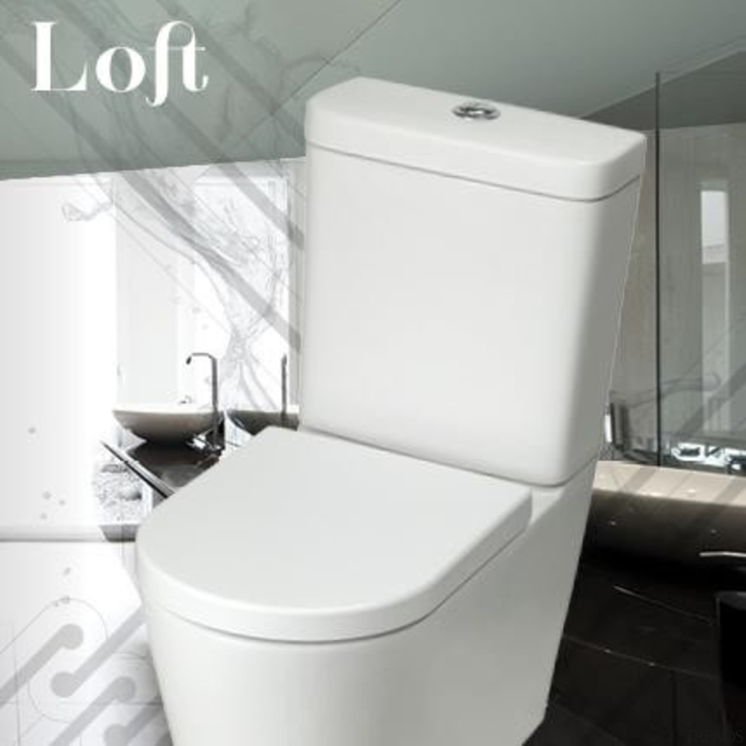 Understated Beauty. Soft lines convey streamlined elegance across bathroom, ceramic, plumbing fixture, product, tap, toilet, toilet seat, white, gray