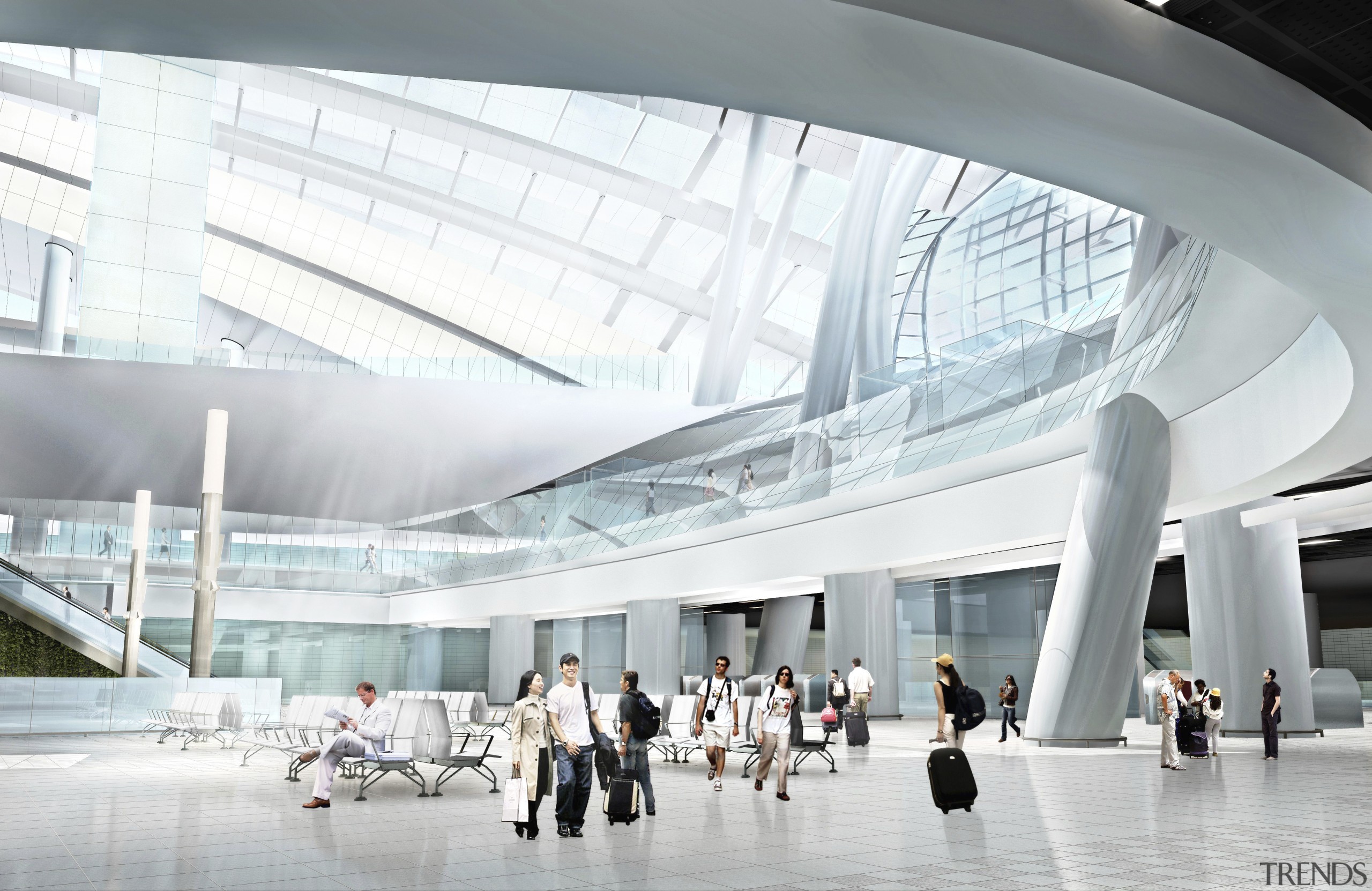 Conceptual image of the West Kowloon Terminus which airport terminal, architecture, building, ceiling, convention center, daylighting, metropolitan area, structure, tourist attraction, white