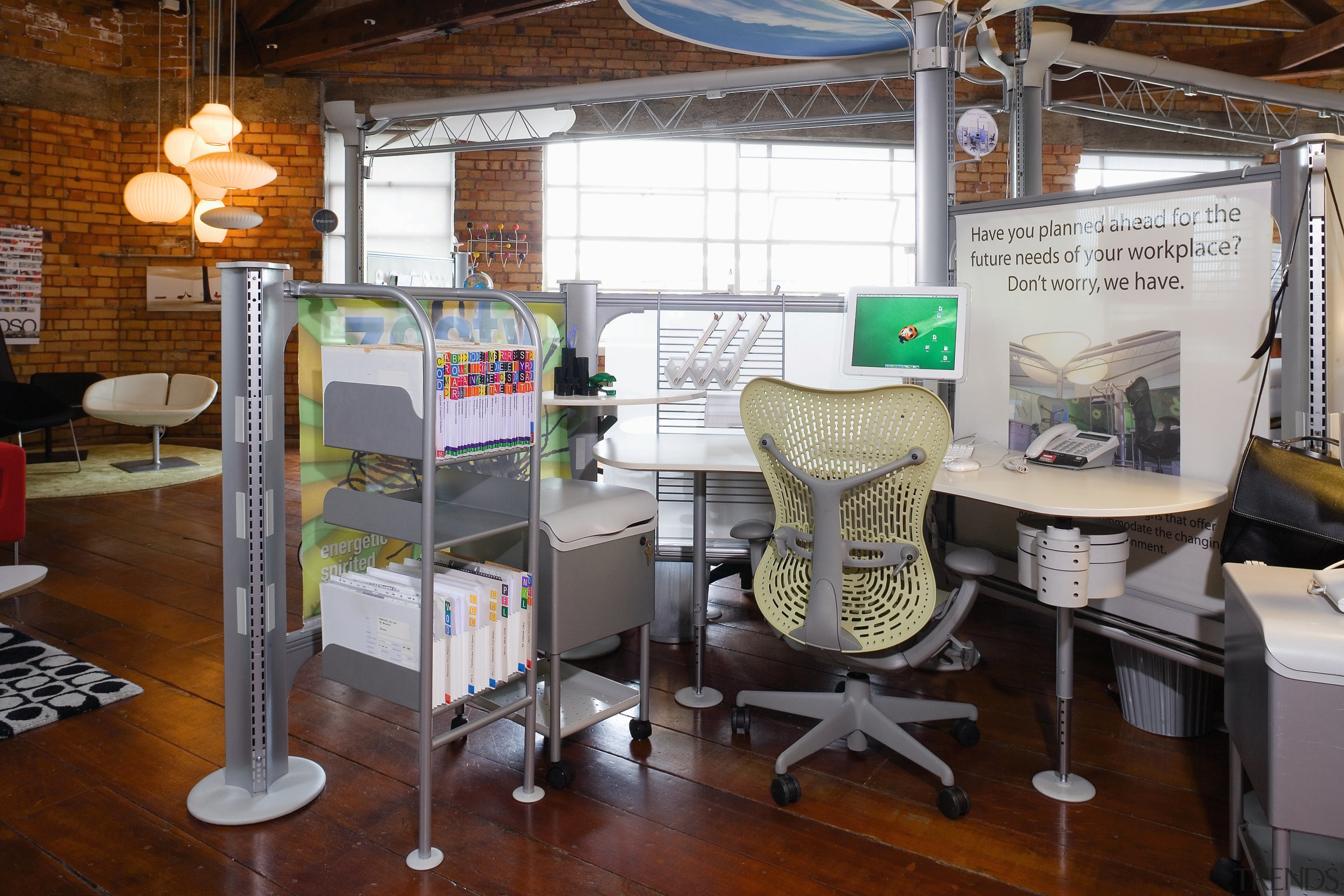 A view of some filing systems by Codafile. chair, furniture, brown