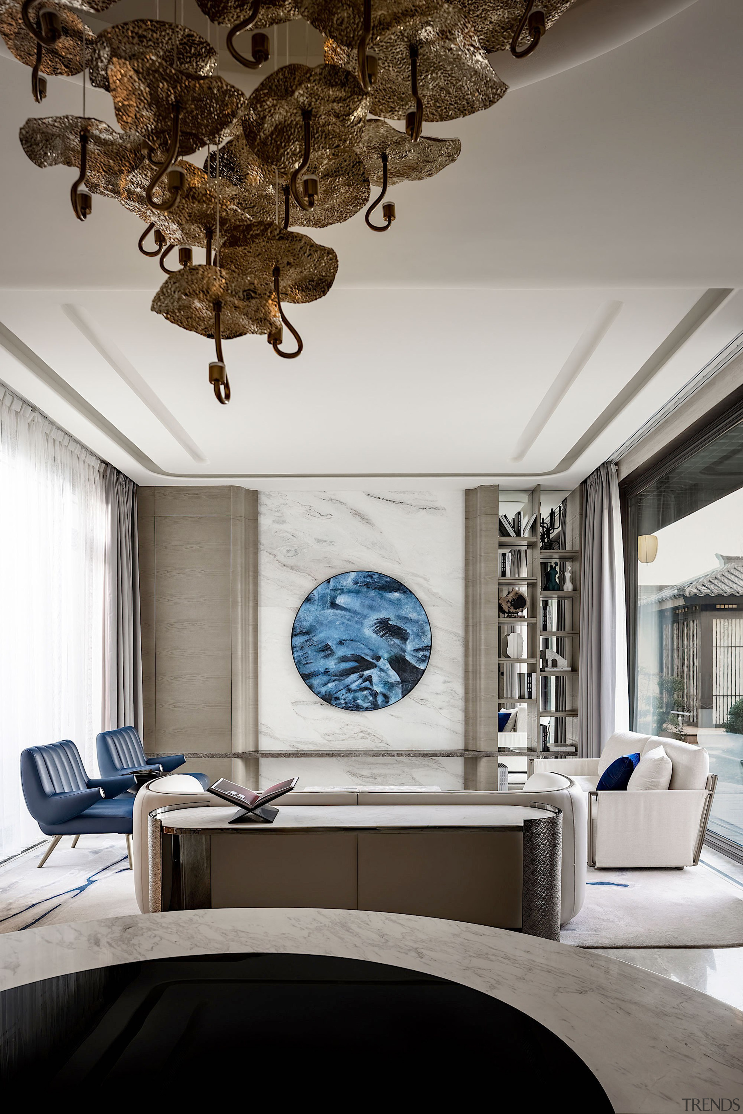 Looking from the dining room to the living 