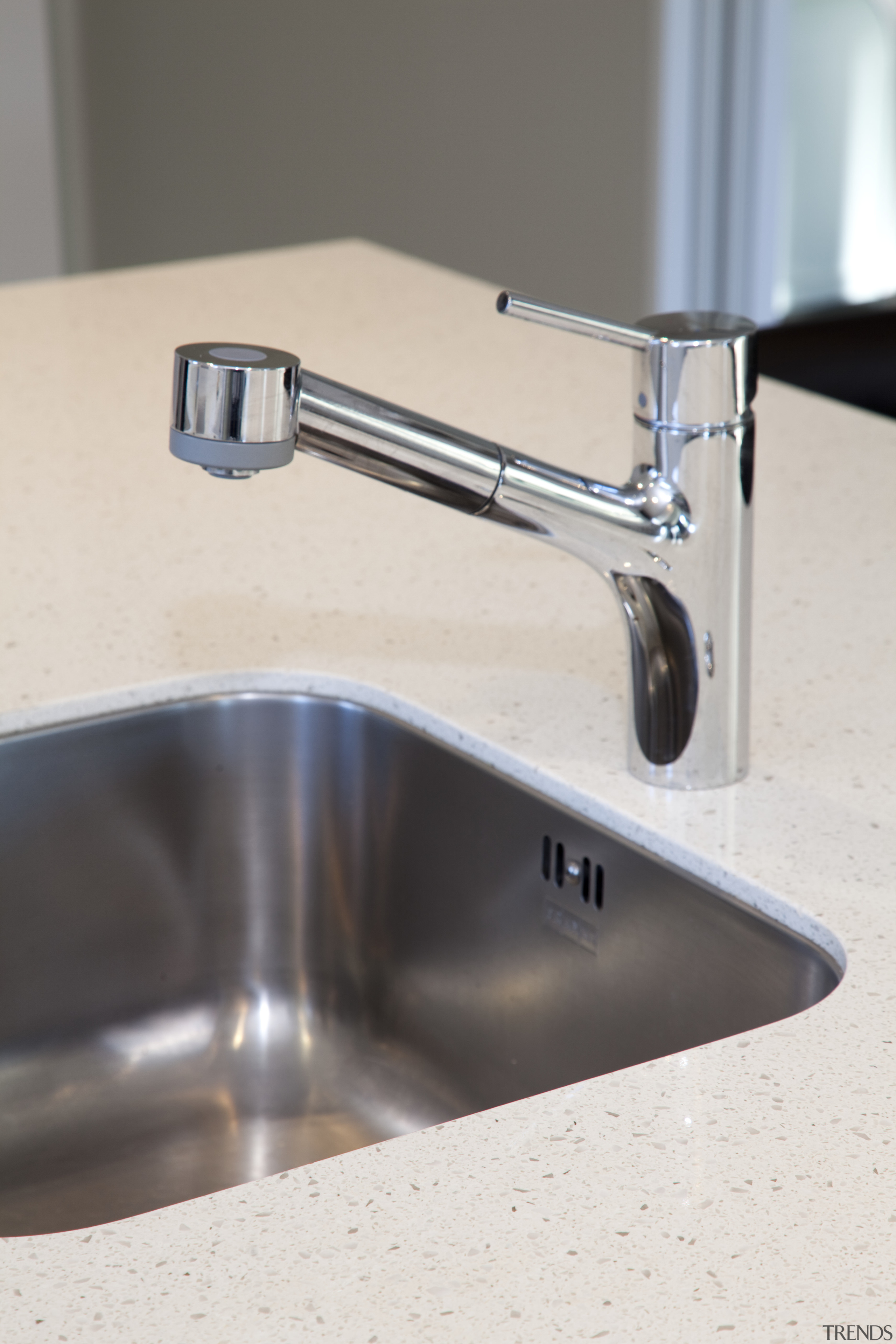 Close up of tap. - Close up of bathroom sink, plumbing fixture, product design, sink, tap, white, gray