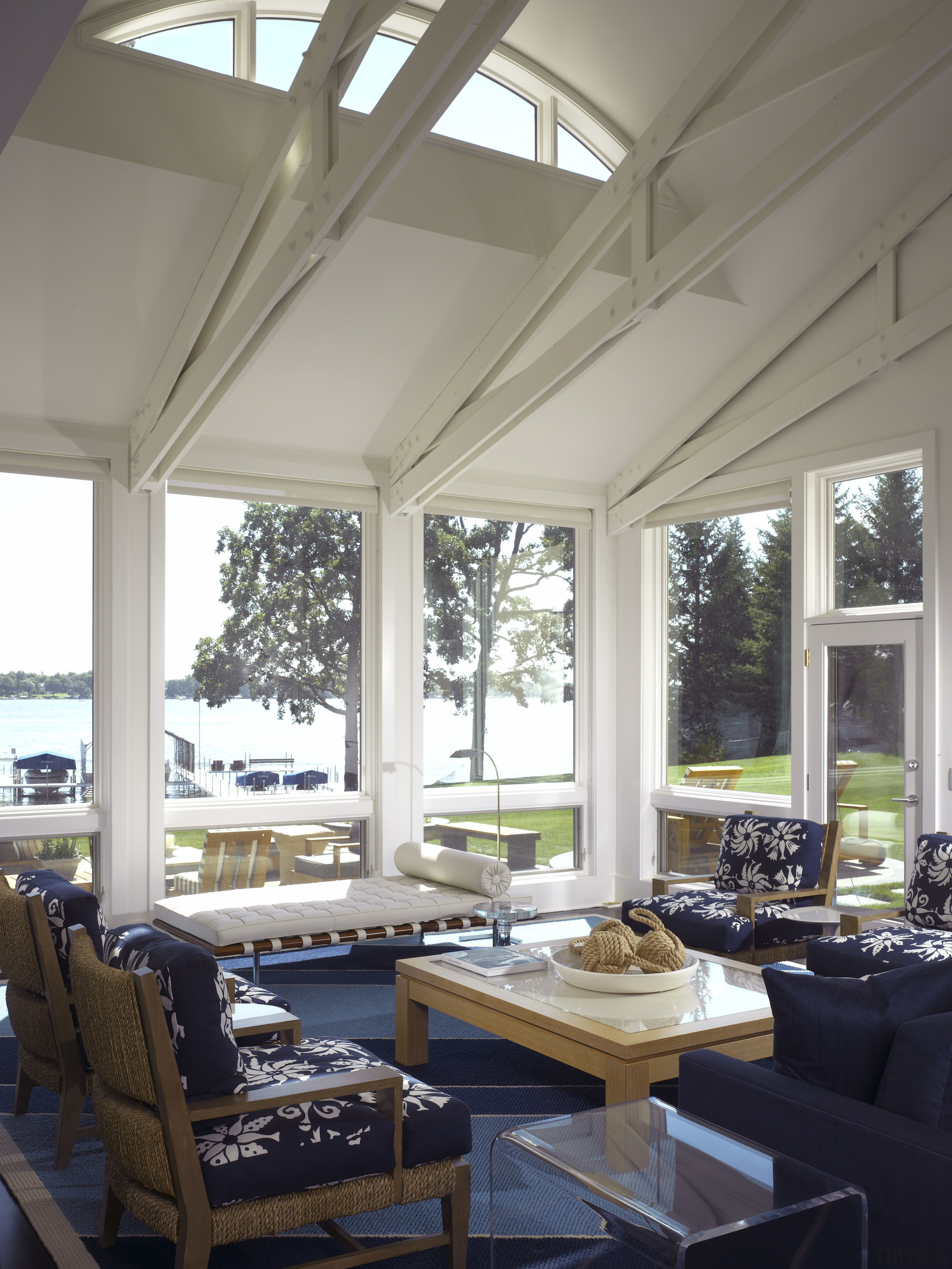 An interior view of the living area designed ceiling, daylighting, home, house, interior design, living room, roof, window, gray