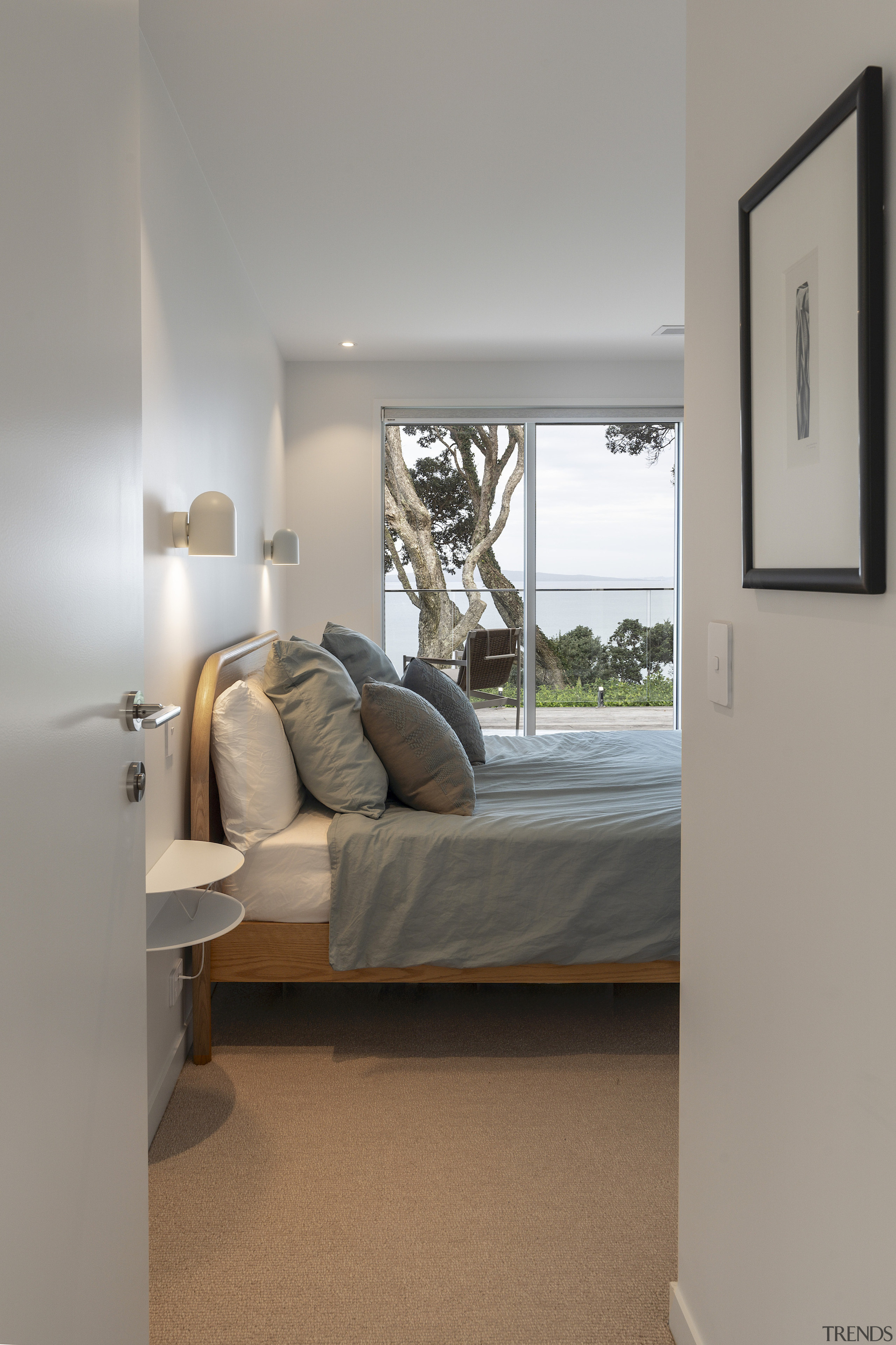 Looking through the master bedroom to the sea. 