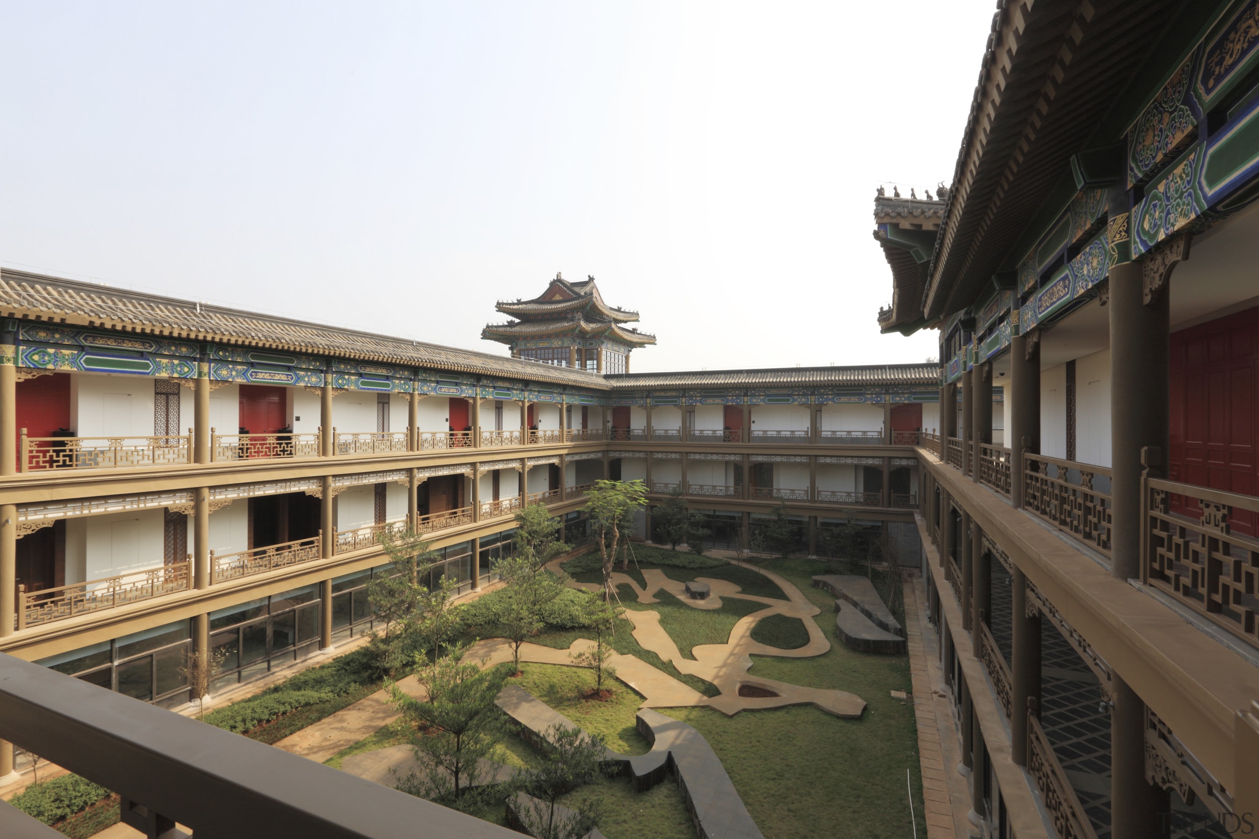 View from top floor on to courtyard. - building, white, black