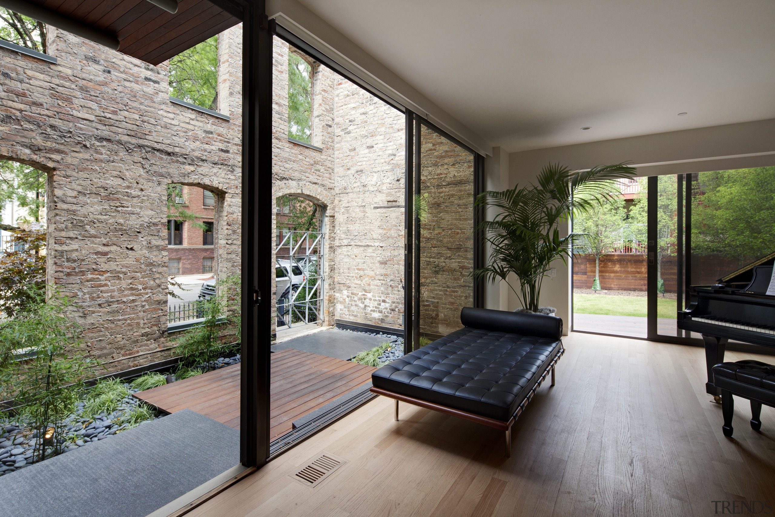 View of a renovated three-story home, built to architecture, estate, home, house, interior design, living room, real estate, window, gray