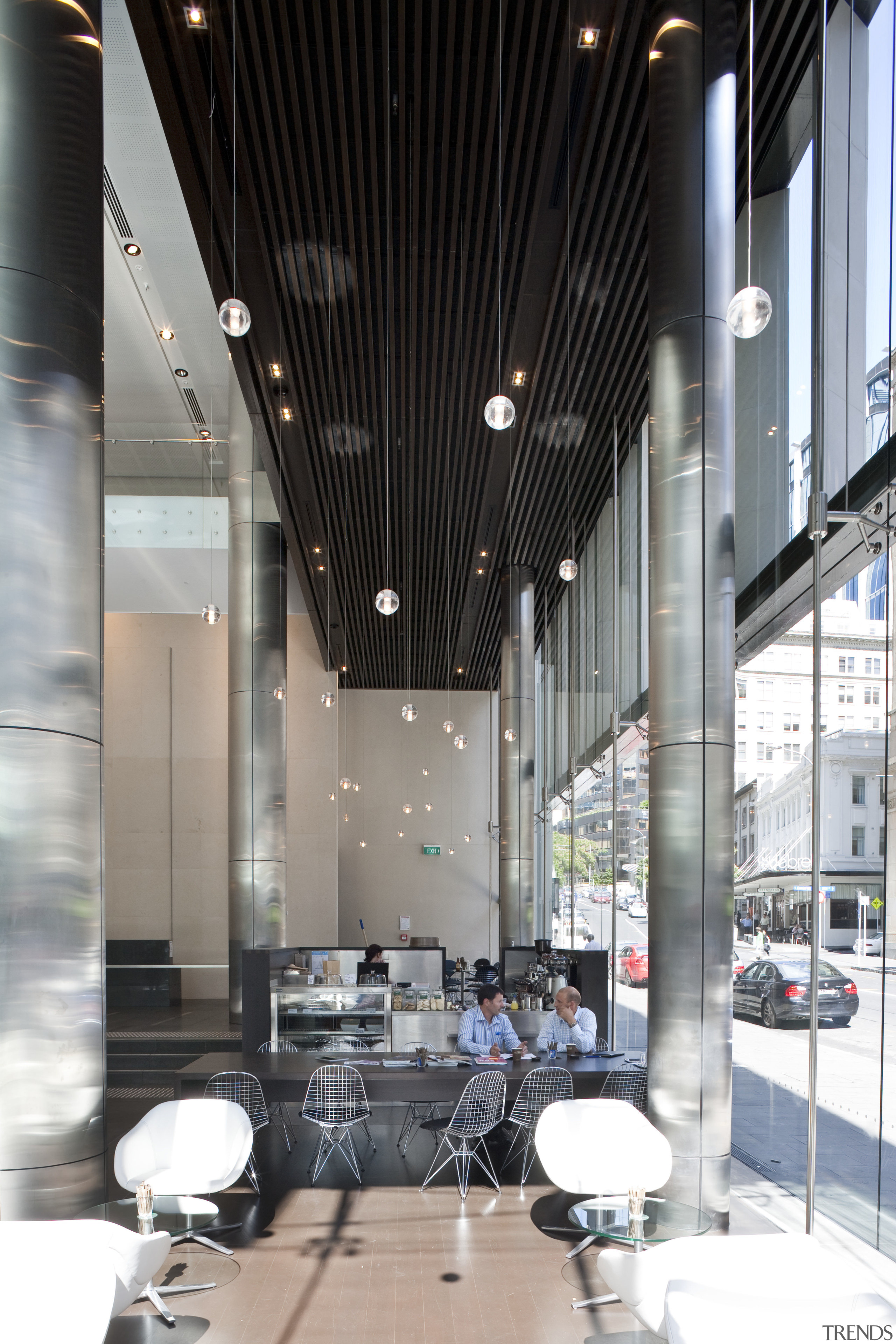 View of the Deloitte Centre at 80 Queen architecture, ceiling, daylighting, interior design, lobby, gray, black