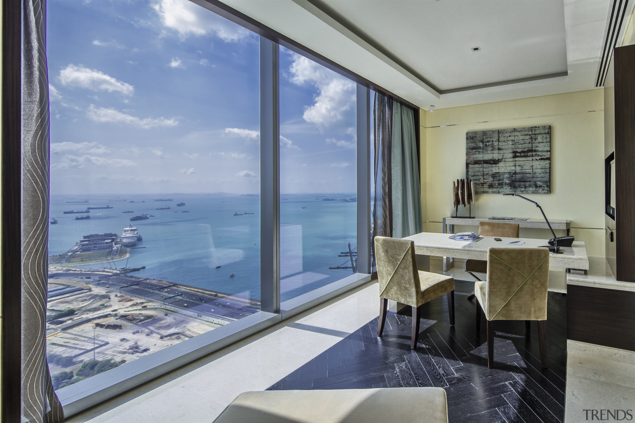 Presidential Suite study at Westin Singapore five-star hotel apartment, condominium, estate, interior design, penthouse apartment, property, real estate, window, gray