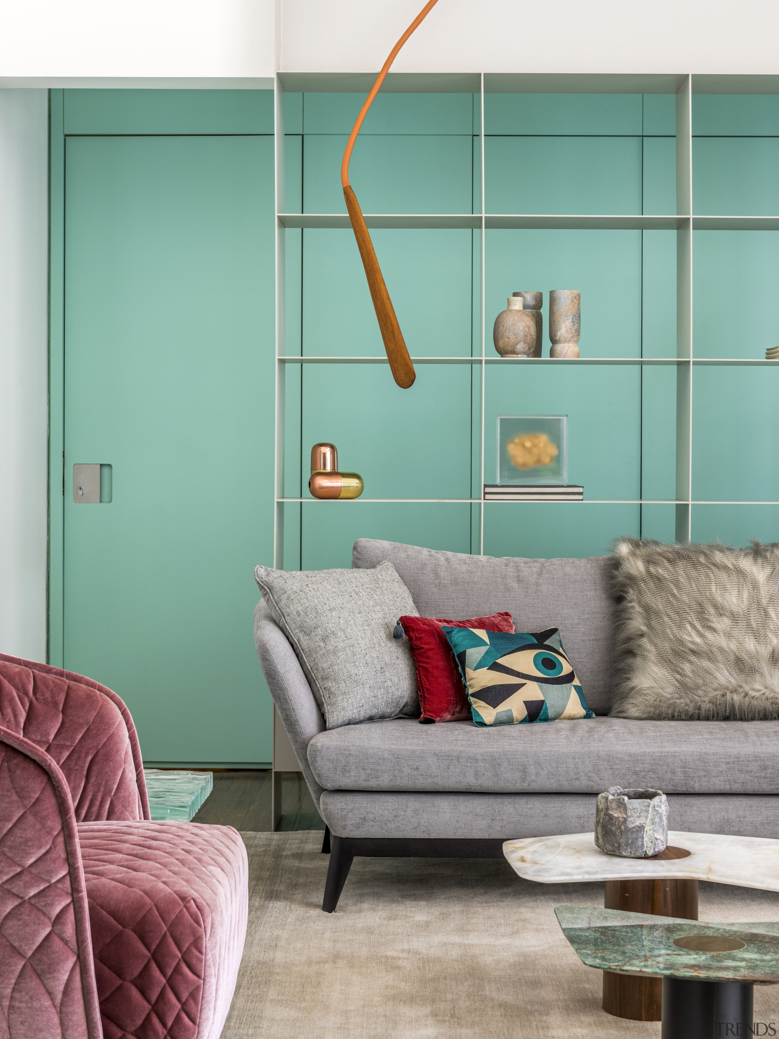 Living area – high iron bookcase with upper 