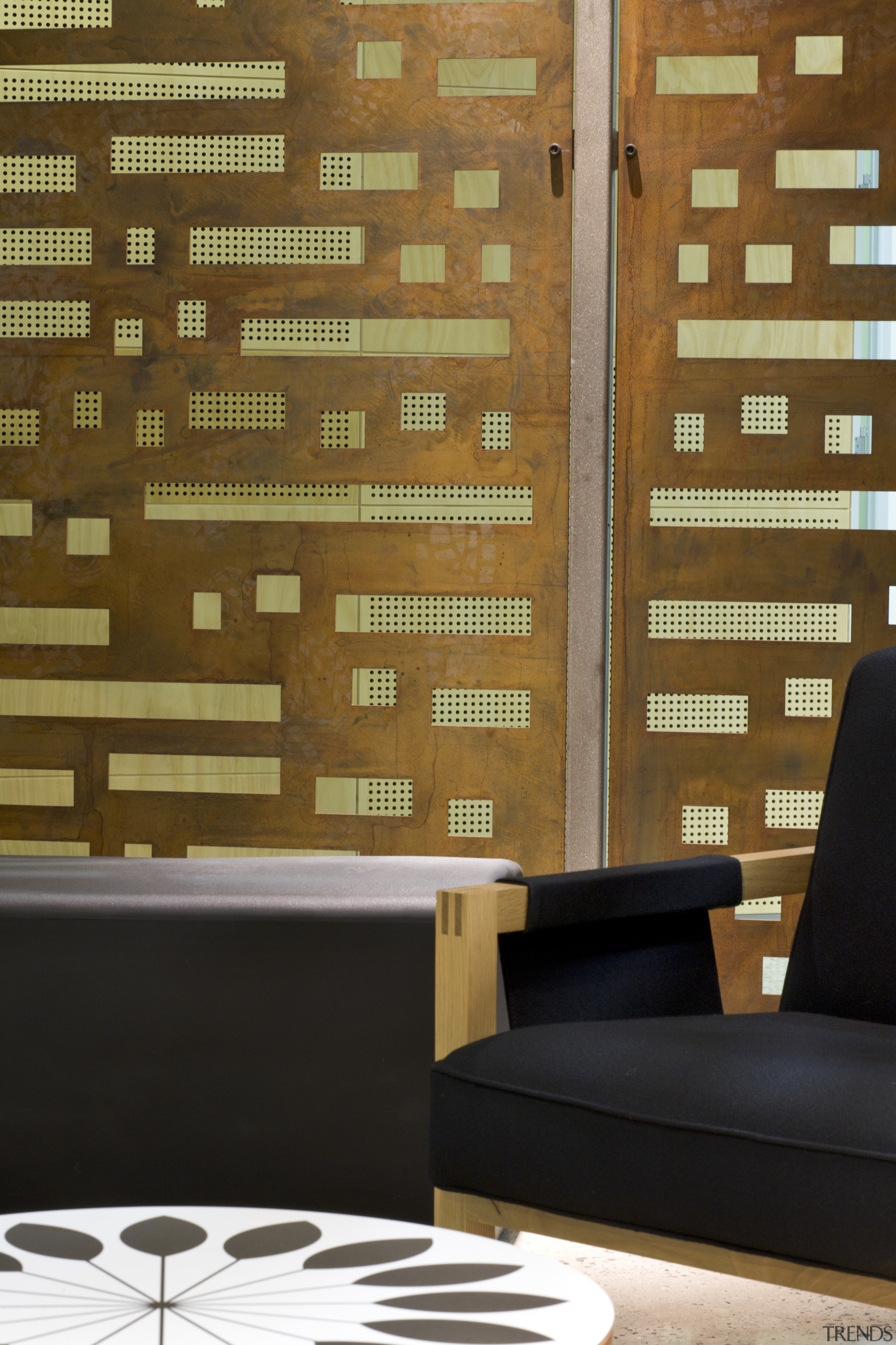 Detail of wall. - Detail of wall. - floor, flooring, hardwood, interior design, wall, wallpaper, window covering, wood, wood flooring, wood stain, brown