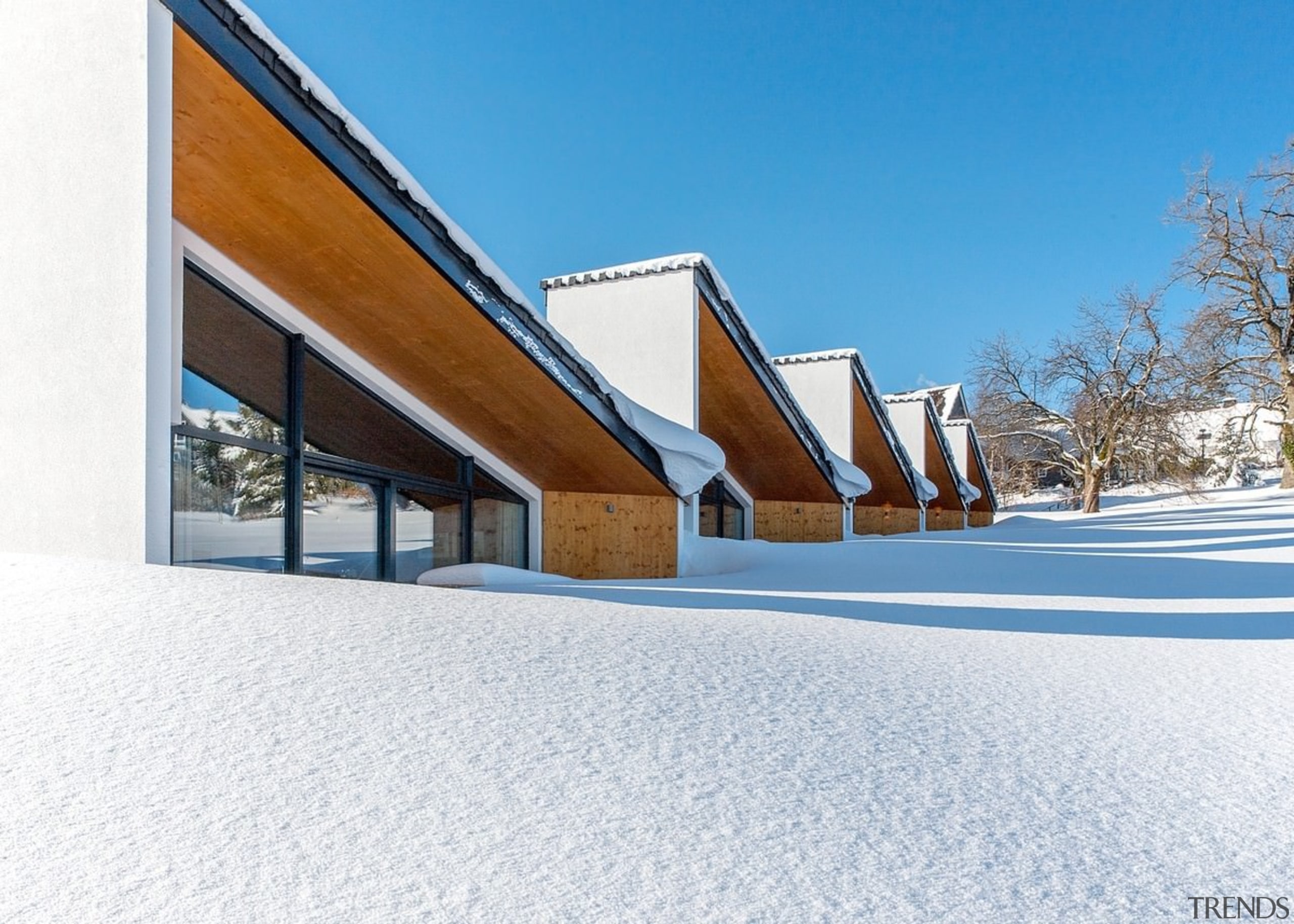 Fresh snowfall - Fresh snowfall - architecture | architecture, building, facade, home, house, property, real estate, roof, sky, snow, winter, white, teal