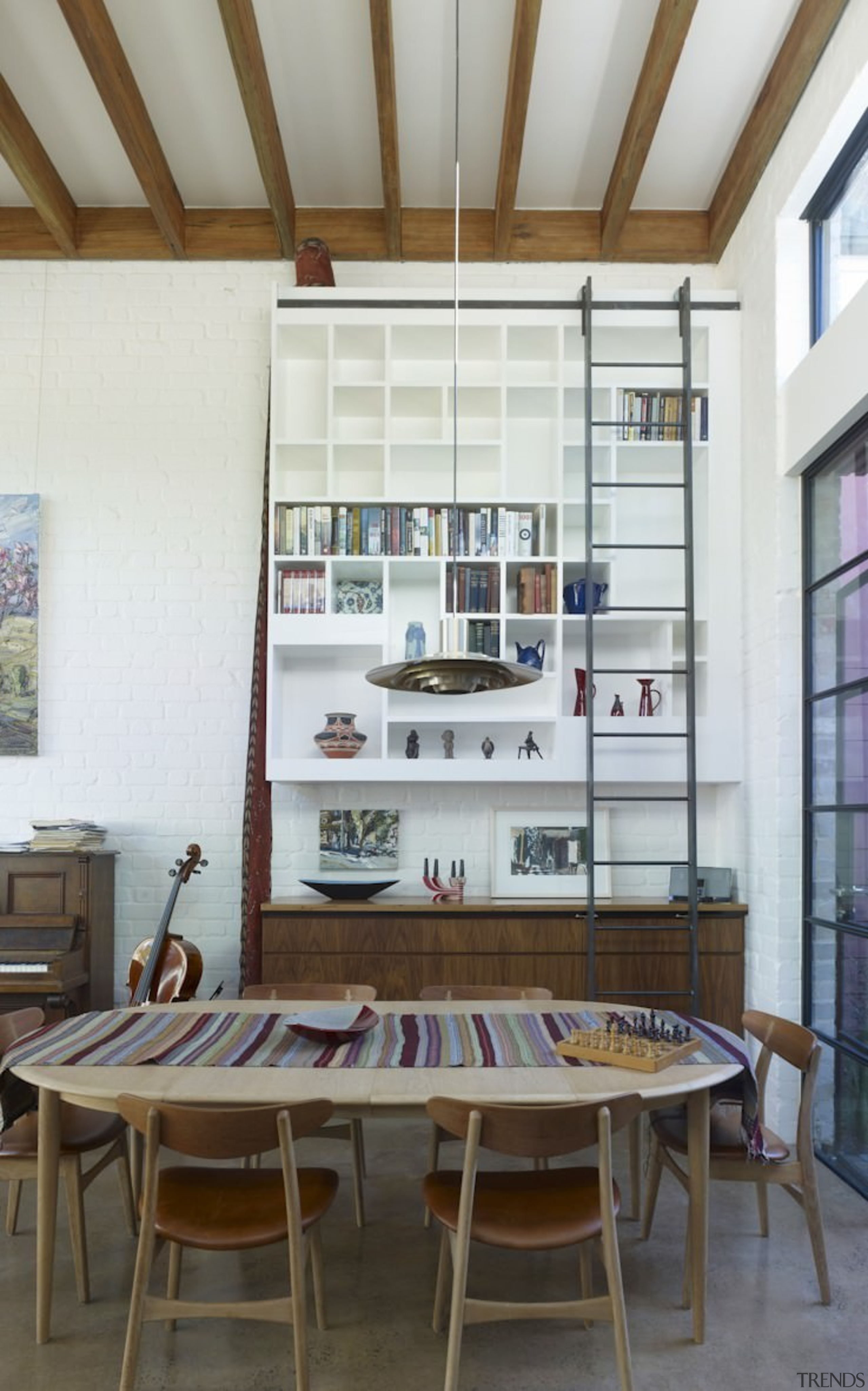 Sam Crawford Architects chair, furniture, interior design, loft, shelving, table, white