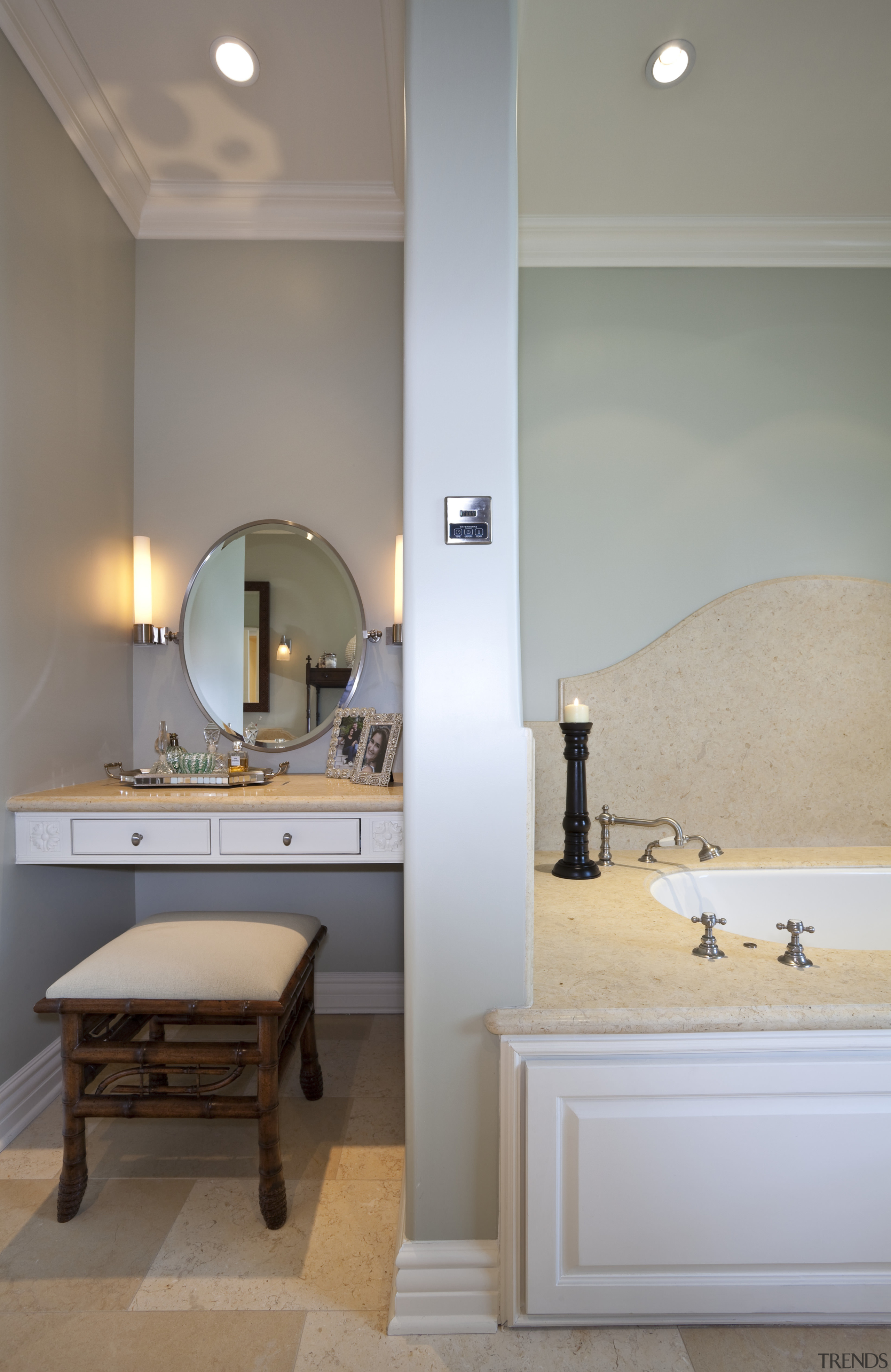 Interior view of this remodeled traditional condo by architecture, bathroom, ceiling, countertop, floor, flooring, home, interior design, room, sink, tap, tile, wall, gray