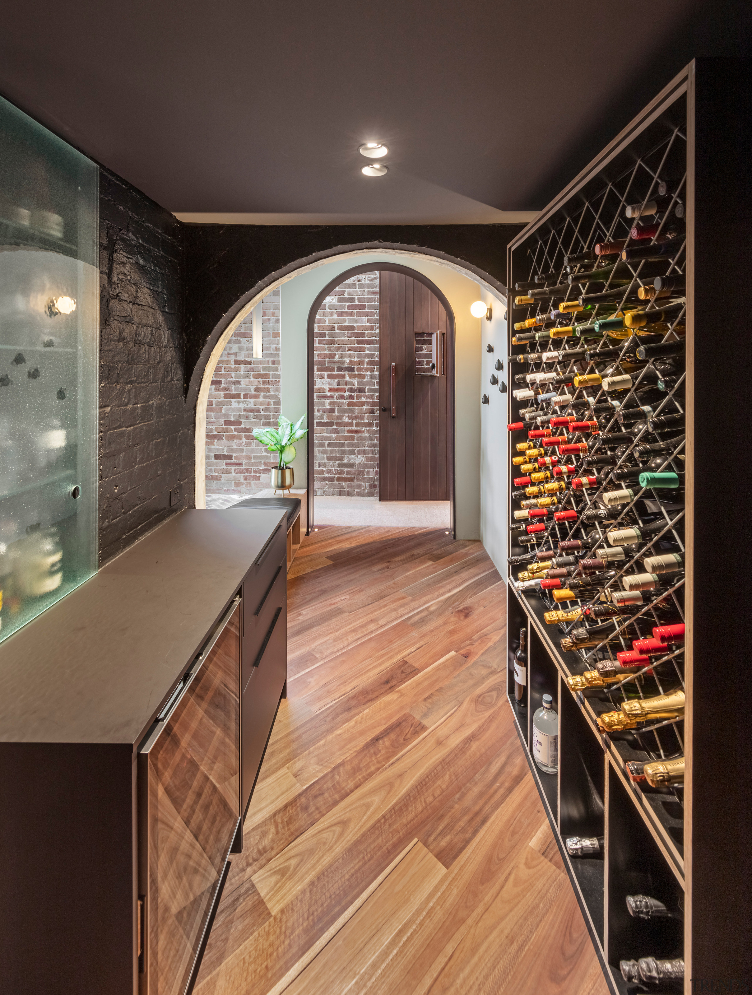 The wine cellar is to the left as 