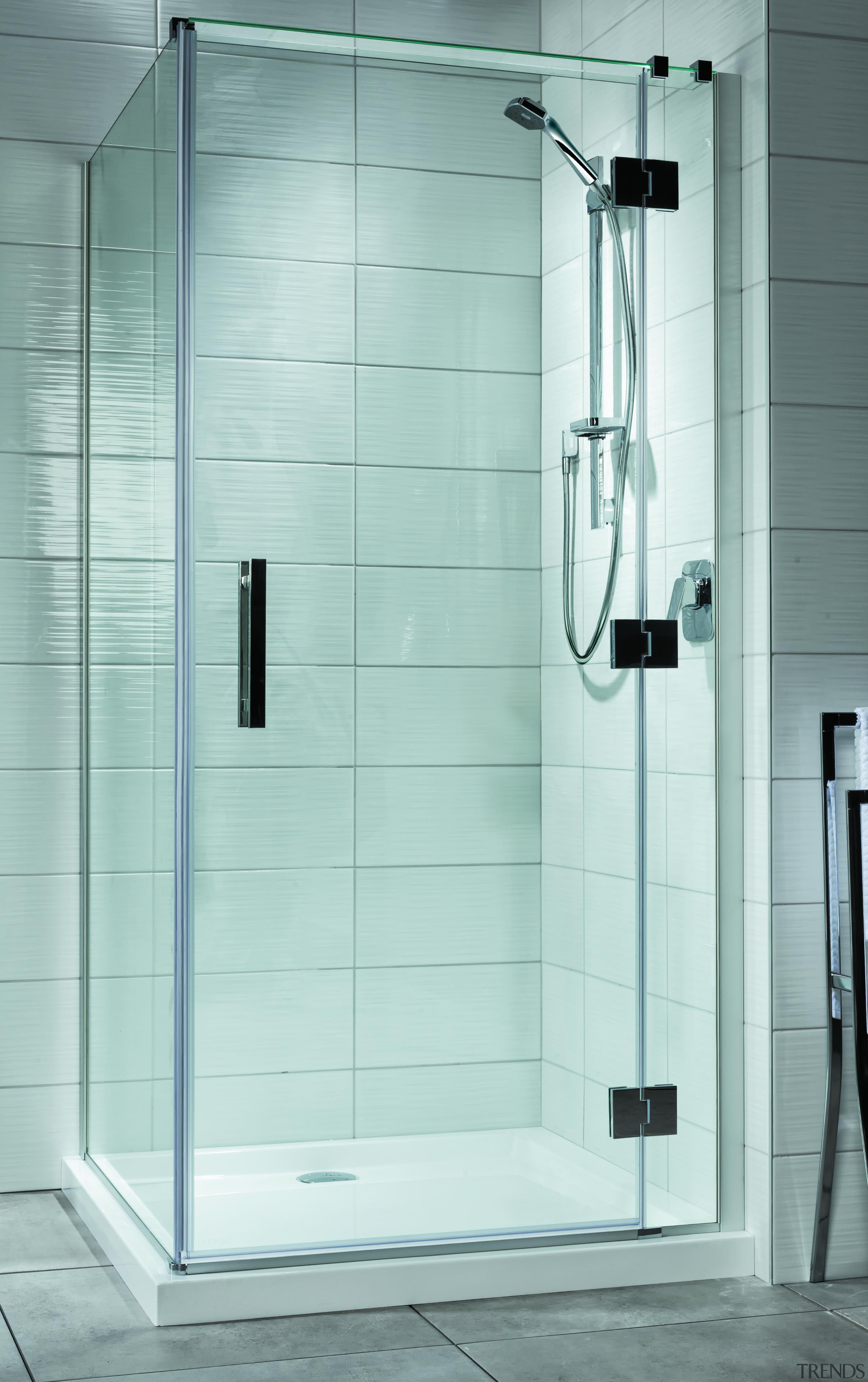 Designed specifically for modern New Zealand bathrooms, the angle, bathroom, glass, plumbing fixture, shower, shower door, tap, gray, white