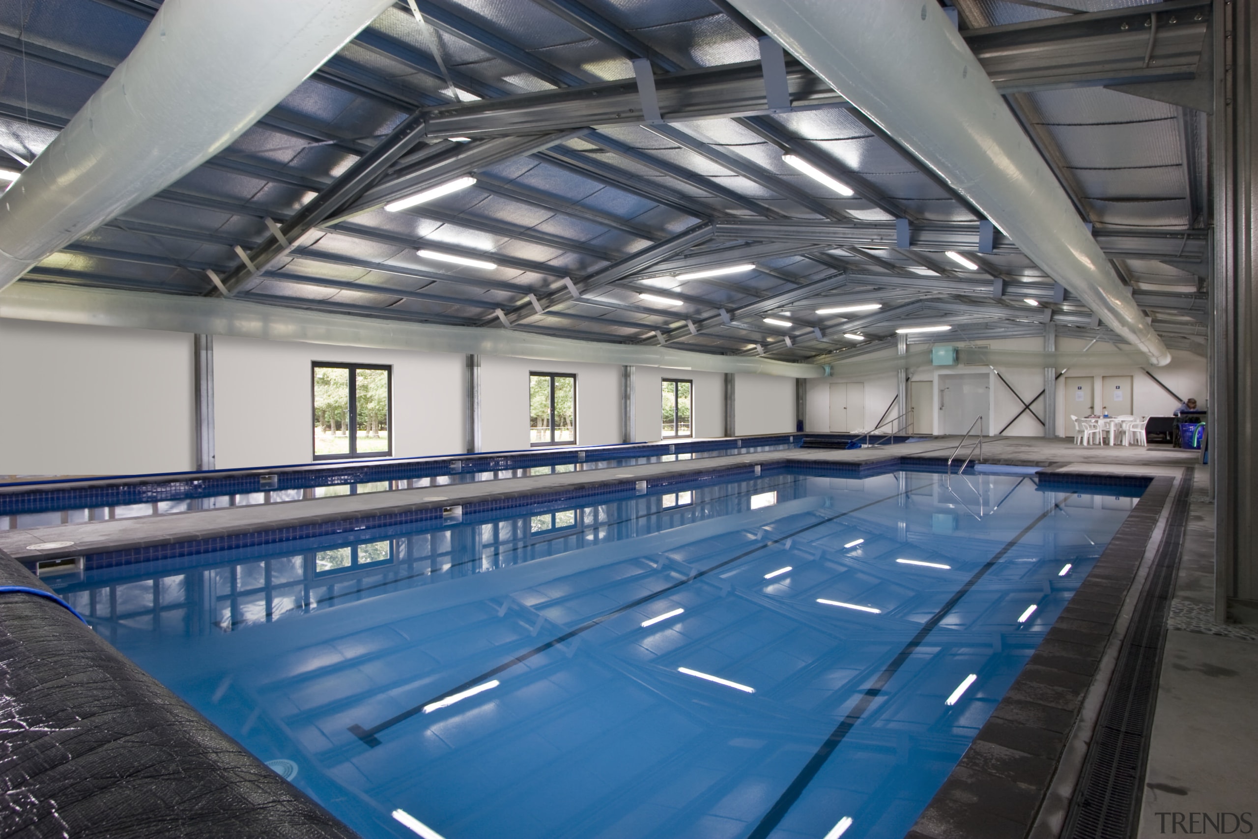 view of heat pumps which are used to daylighting, leisure, leisure centre, sport venue, structure, swimming pool, water, gray