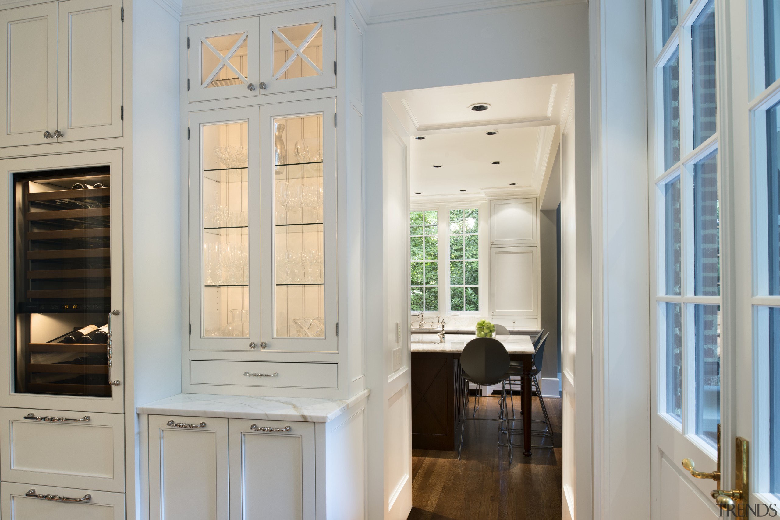 At the rear, the new basement terrace level cabinetry, home, interior design, kitchen, room, window, gray