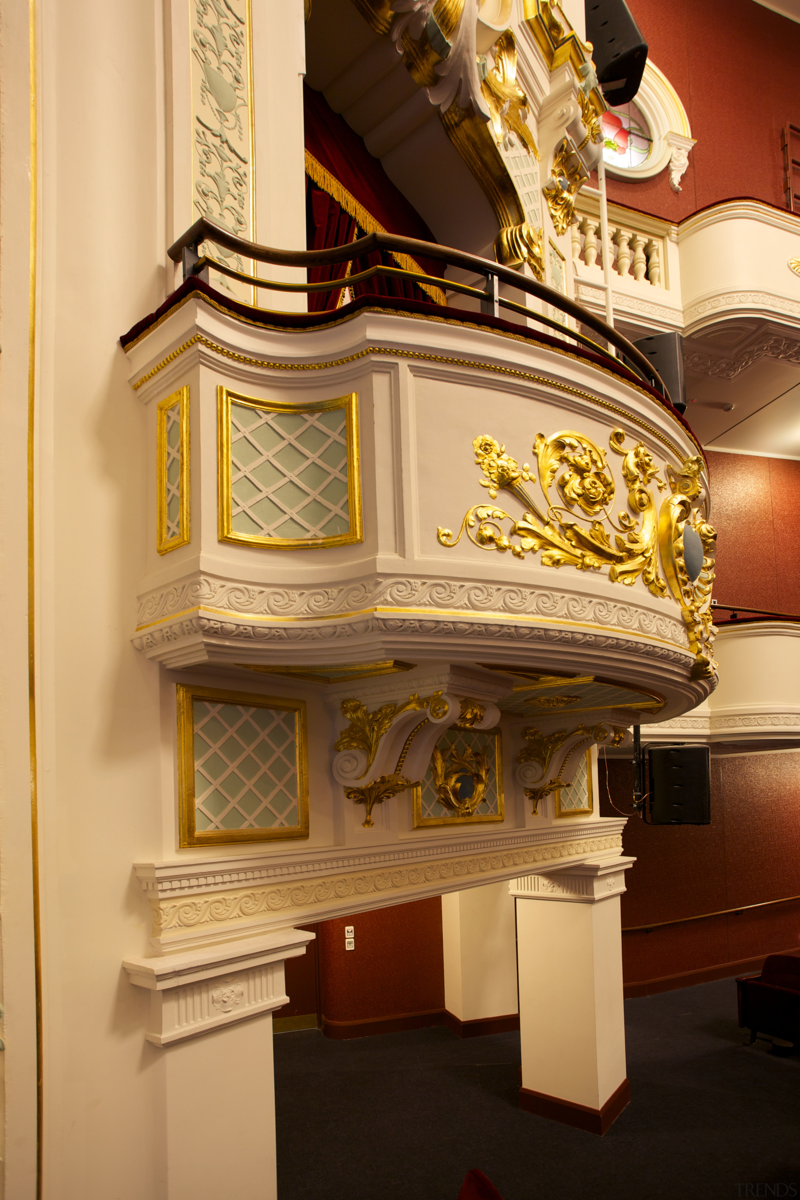 The heritage restoration of the decorative plasterwork at carving, furniture, tourist attraction, orange, brown