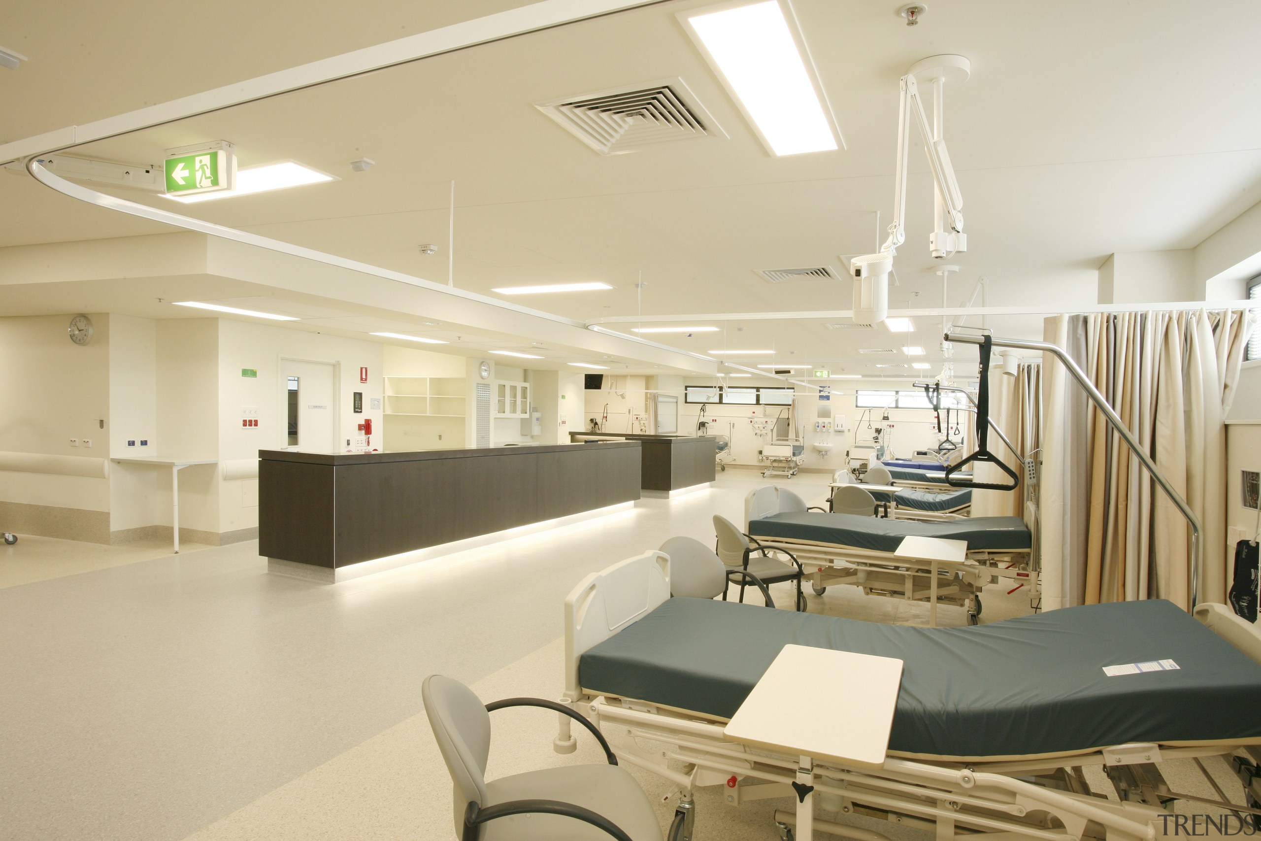 Interior view of the Auburn Hospital built by ceiling, clinic, hospital, institution, interior design, product design, orange