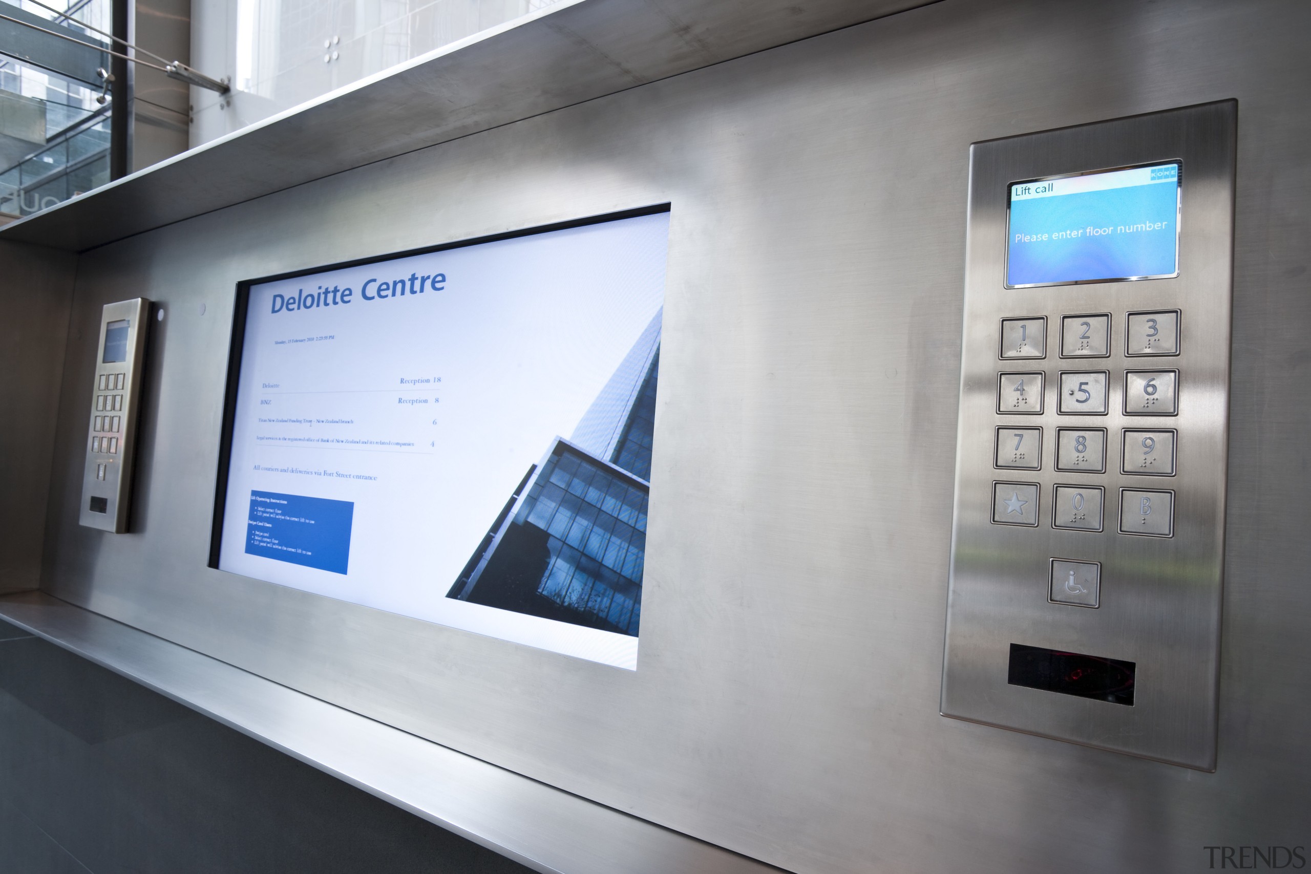 View of the elevators at the new Deloitte display device, product design, gray