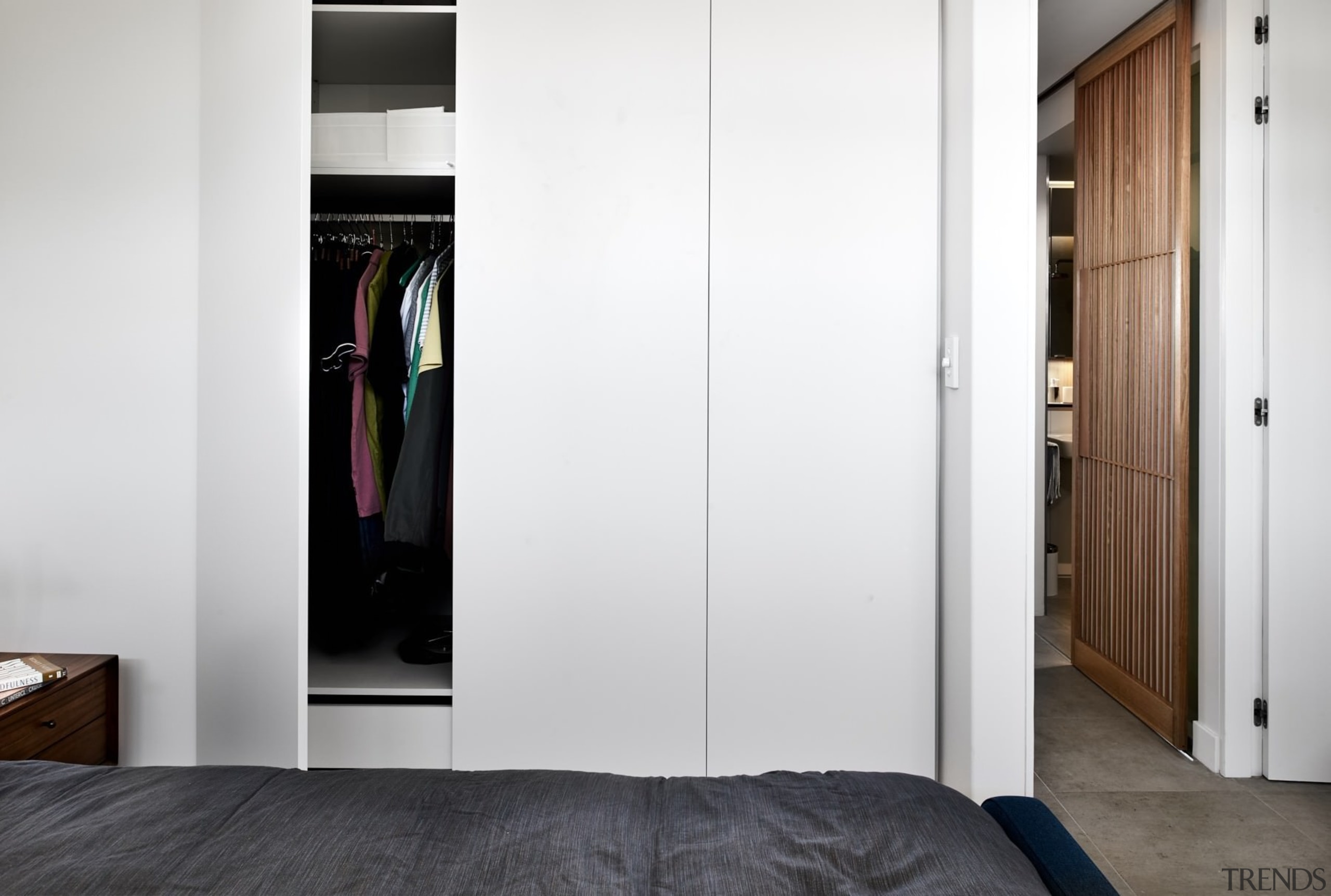 Wardrobes and other storage areas have been cleverly closet, door, furniture, room, wardrobe, white
