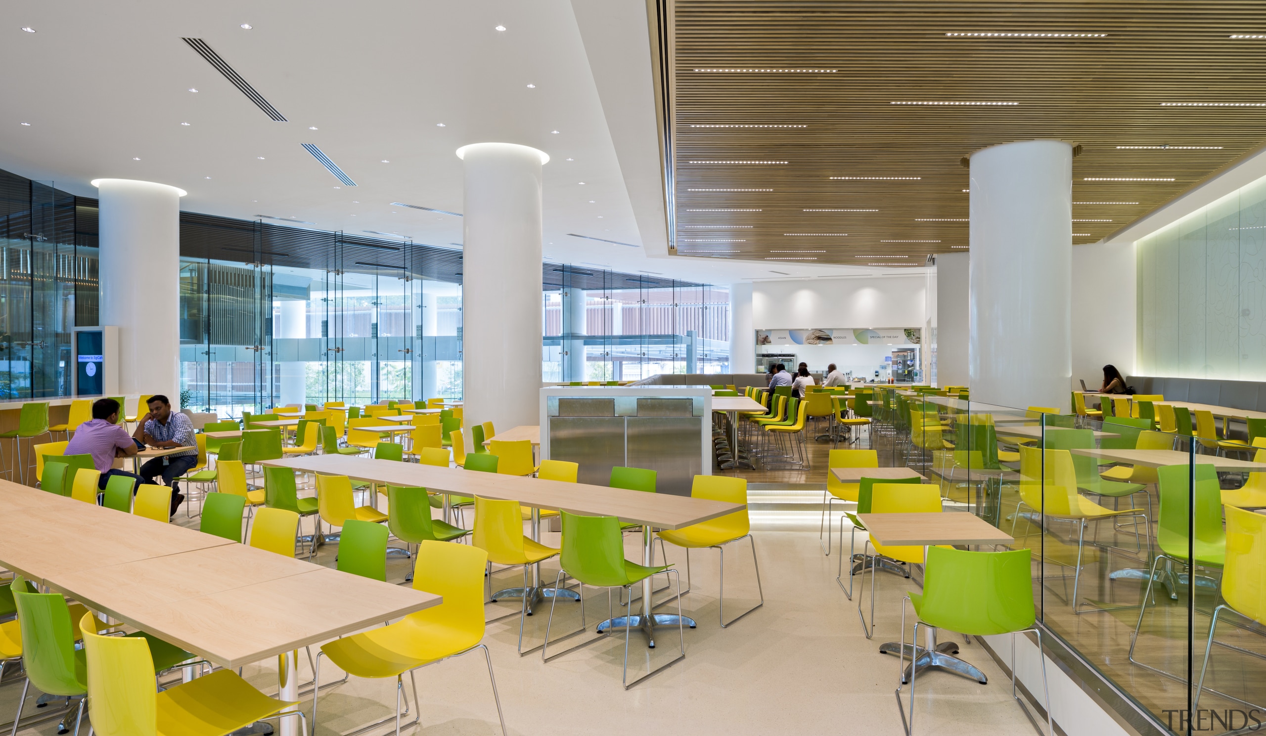 The cafeteria at P&amp;G Singapore was located in architecture, cafeteria, interior design, leisure centre, lobby, gray