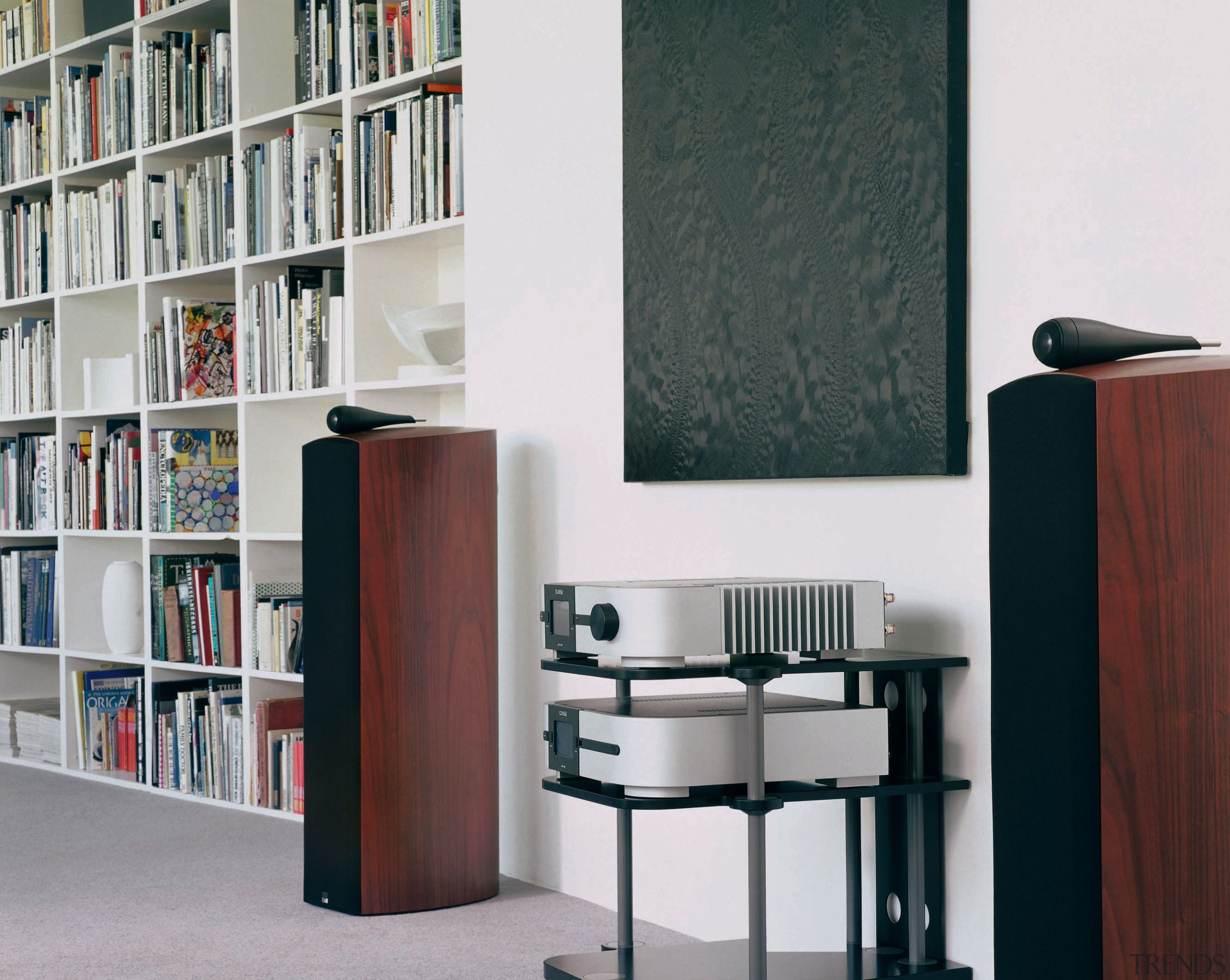 B&amp;W loudspeakers have developed  its new classic bookcase, furniture, library, product design, public library, shelf, shelving, white, black