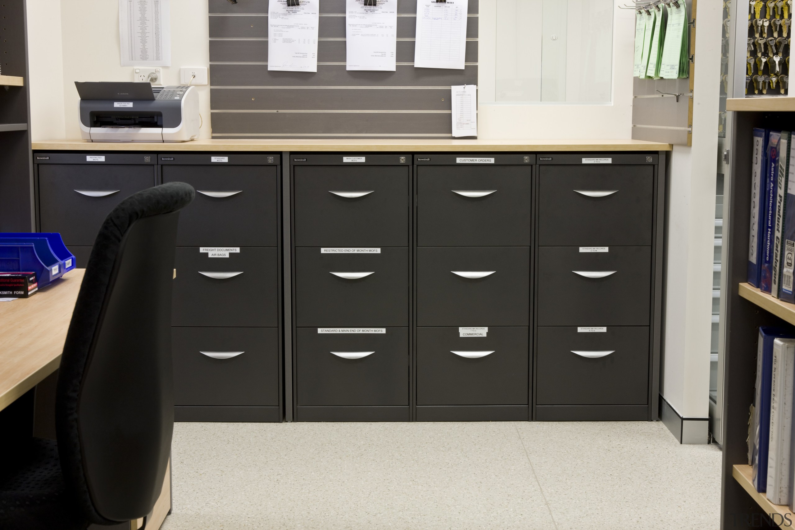 Image of one of the many storage facilities cabinetry, chest of drawers, closet, desk, drawer, filing cabinet, furniture, product, product design, shelving, black, white