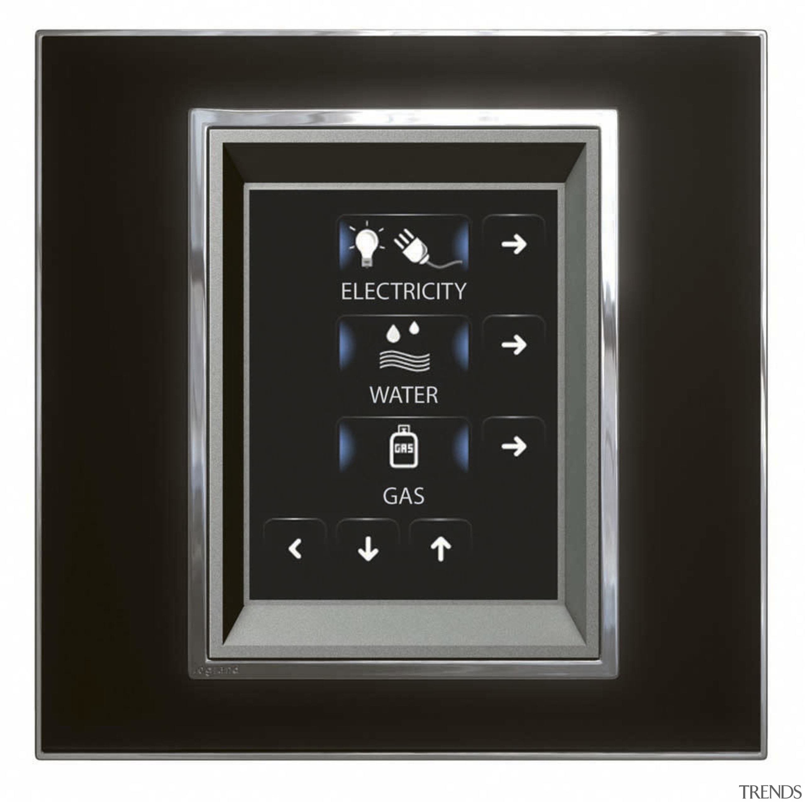 View of black home automation sustem with electricity, electronics, multimedia, picture frame, black