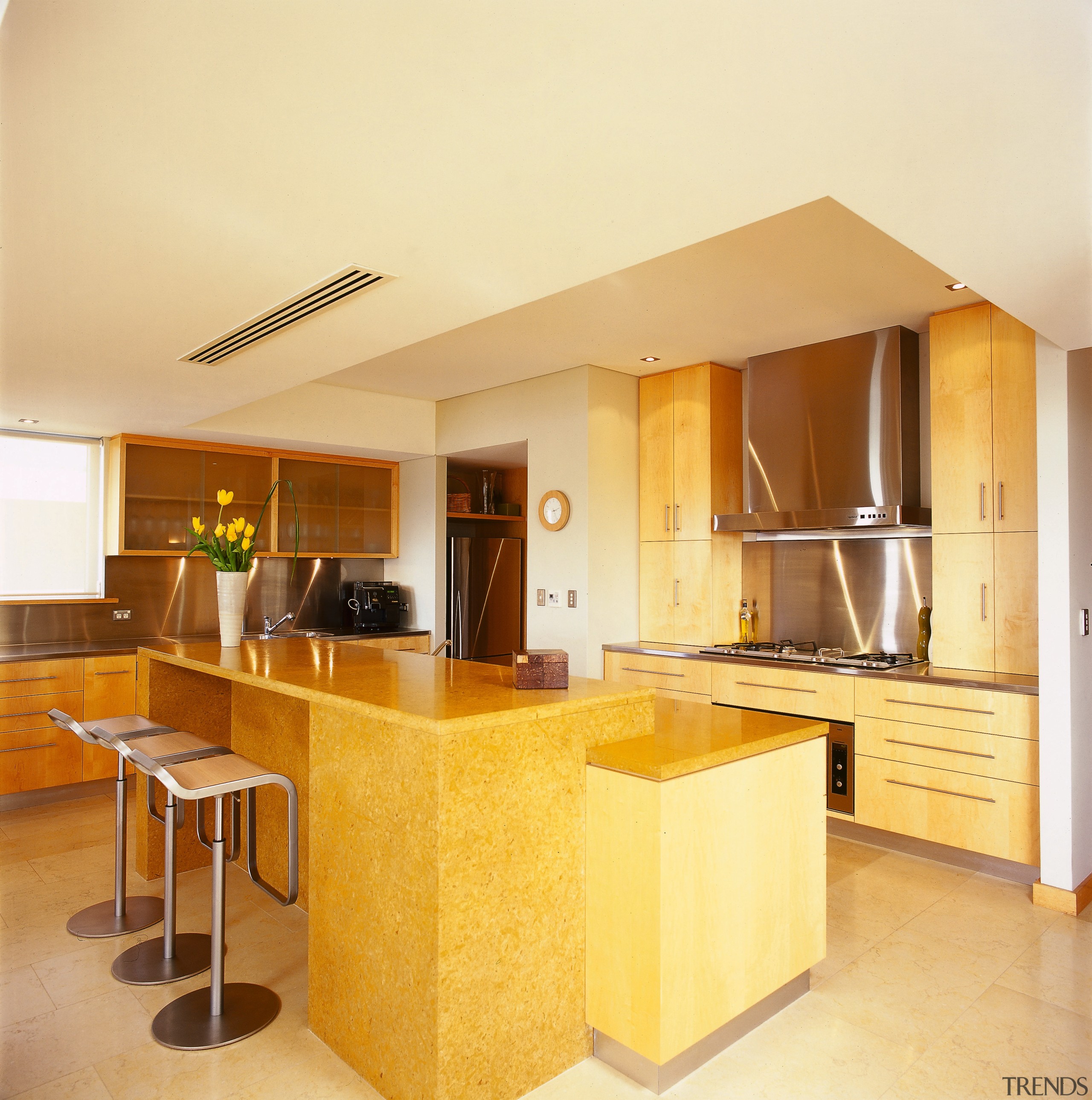 A view of a kitchen area, cream tiled countertop, interior design, kitchen, property, real estate, room, orange