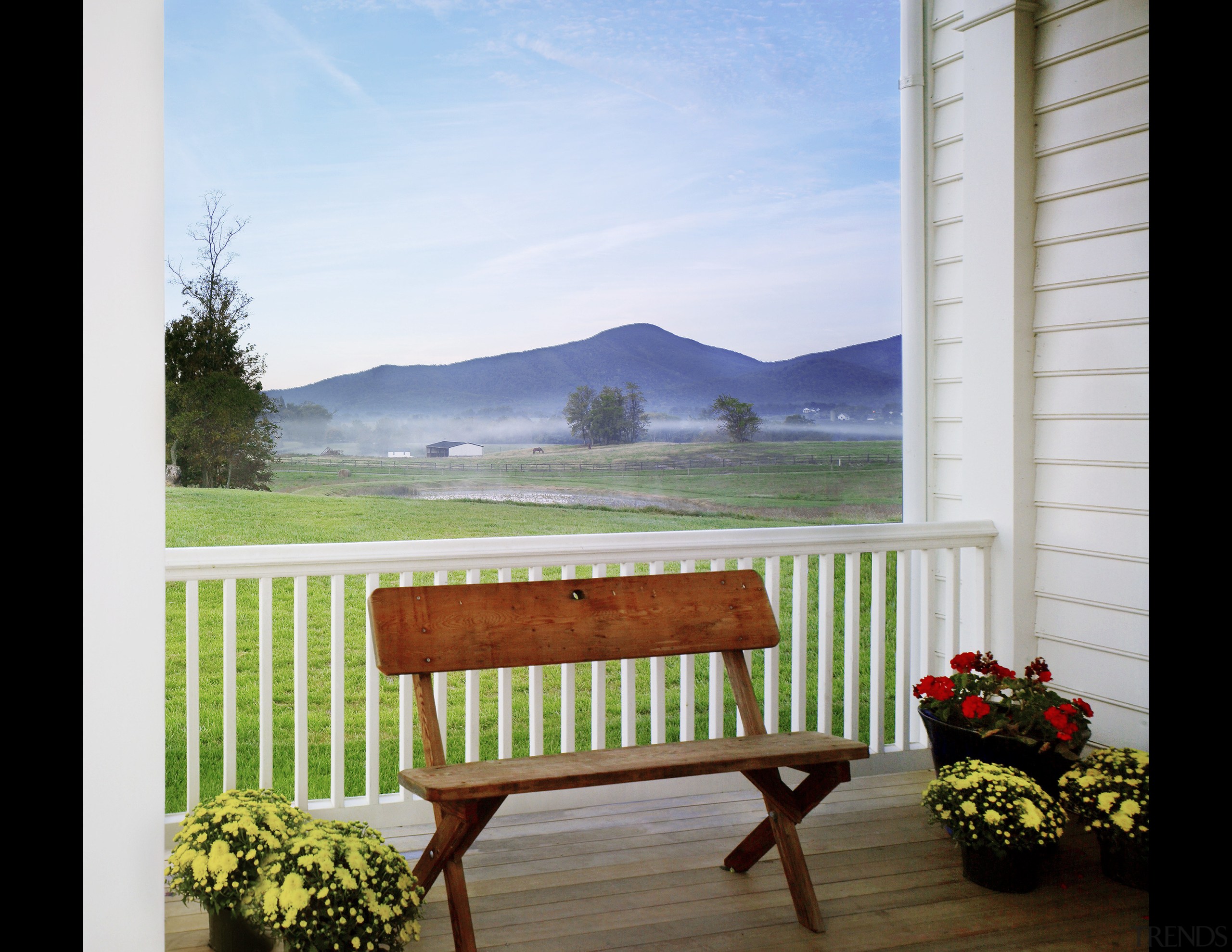 This home was built by Tom Glass of balcony, chair, estate, furniture, home, house, outdoor furniture, property, real estate, table, window, wood, white