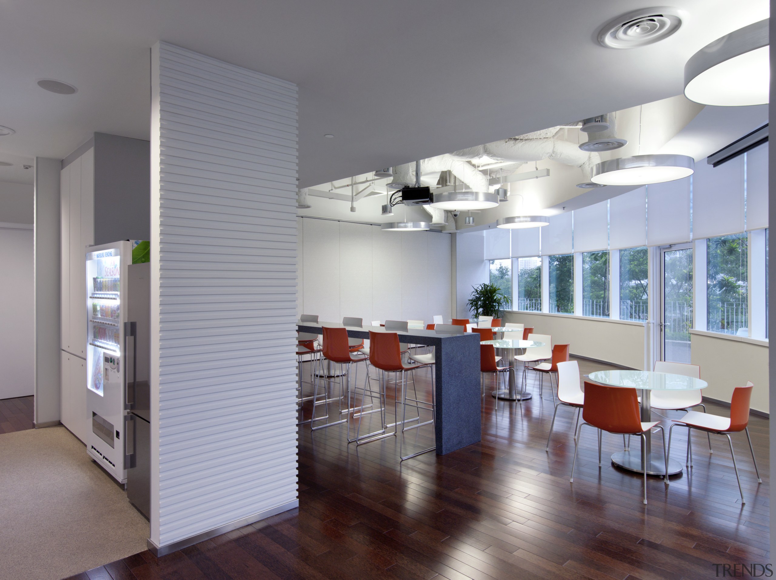 View of the Solaris building with AutoDesk fit-out, ceiling, floor, interior design, gray