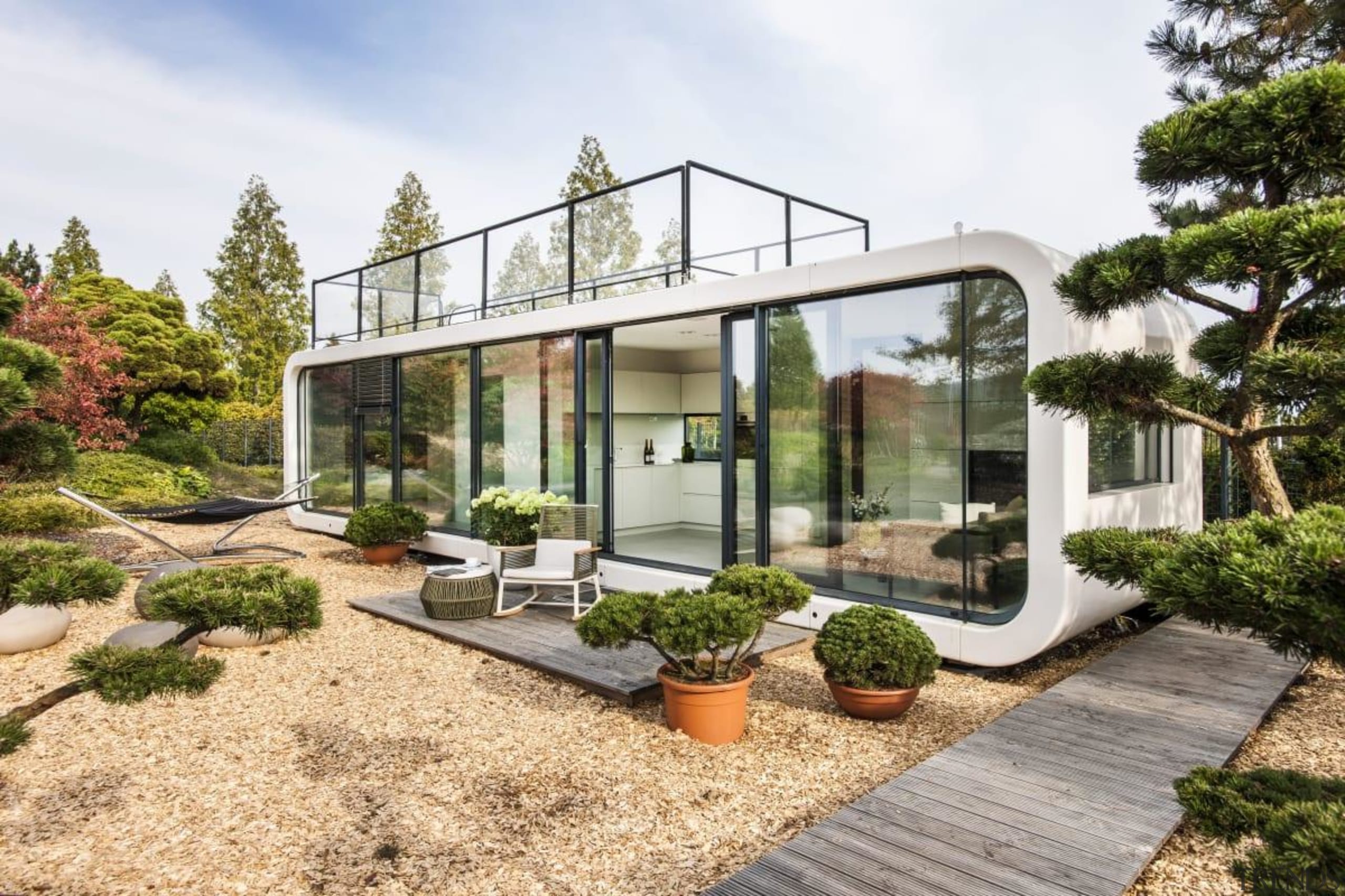 LTG's Coodu architecture, backyard, courtyard, estate, facade, home, house, orangery, property, real estate, yard, white, brown