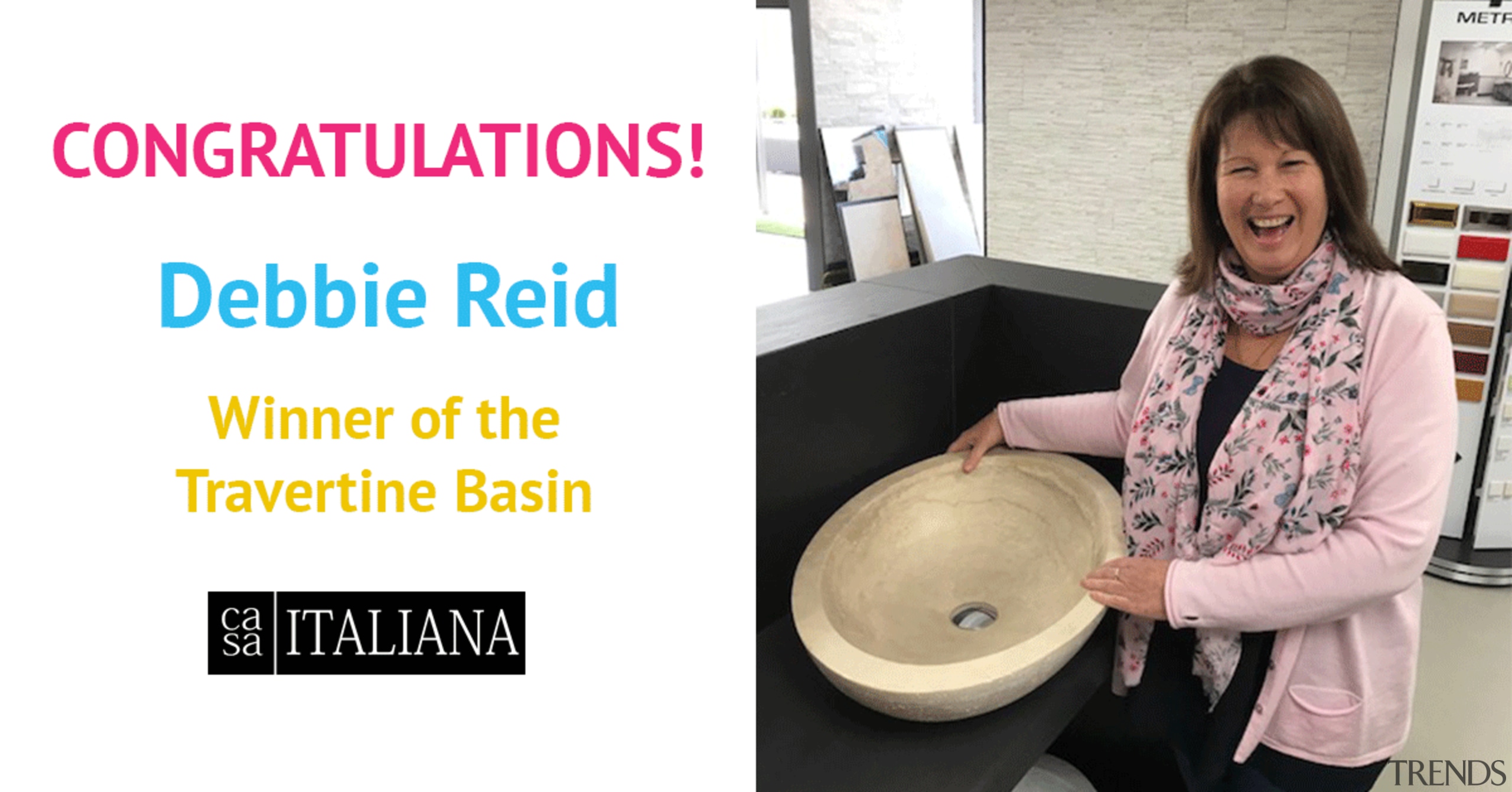 Debbie Reid with her fabulous prize! - Debbie product, white