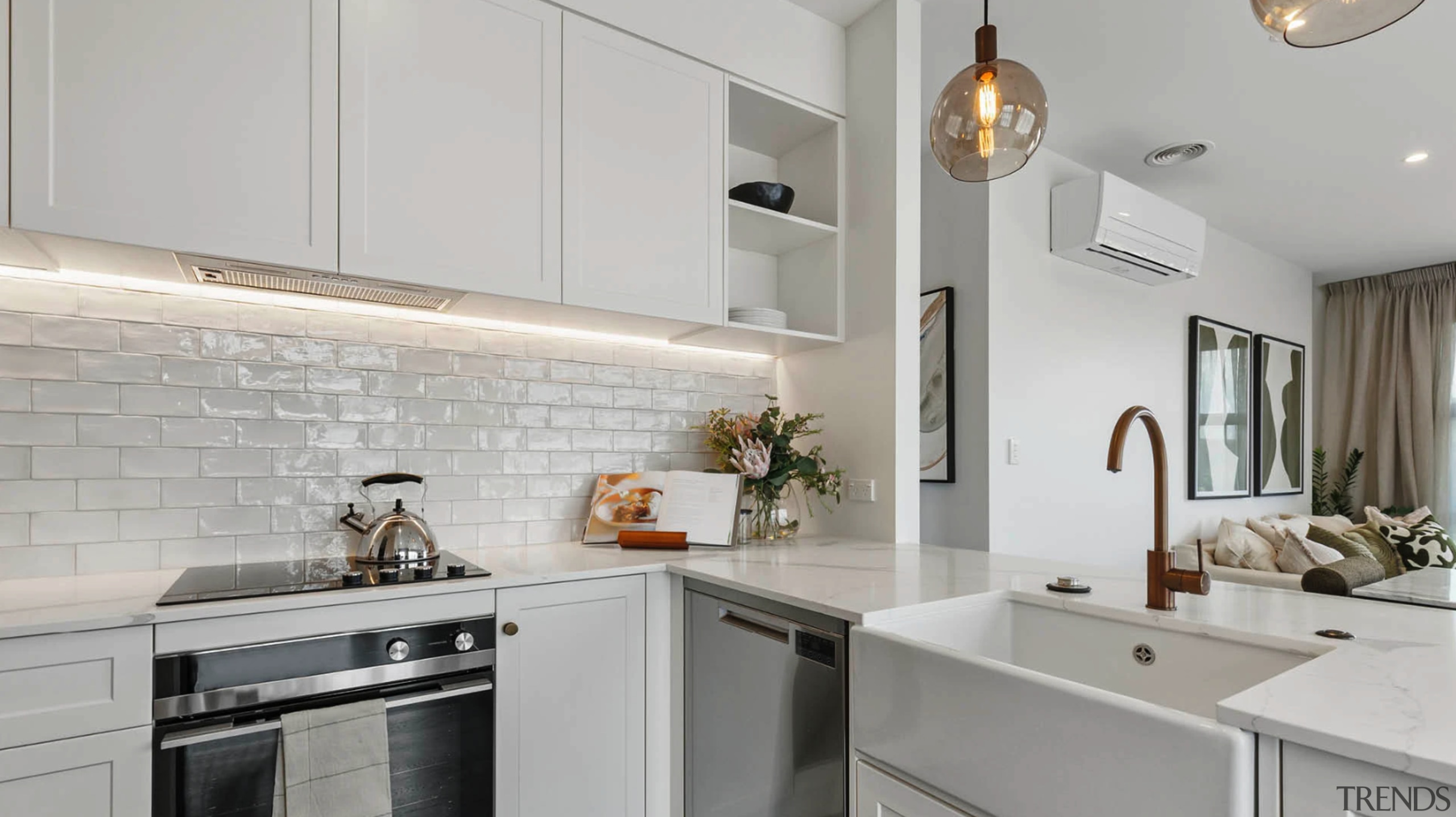 Textured subway tiles and a classic butler's sink 