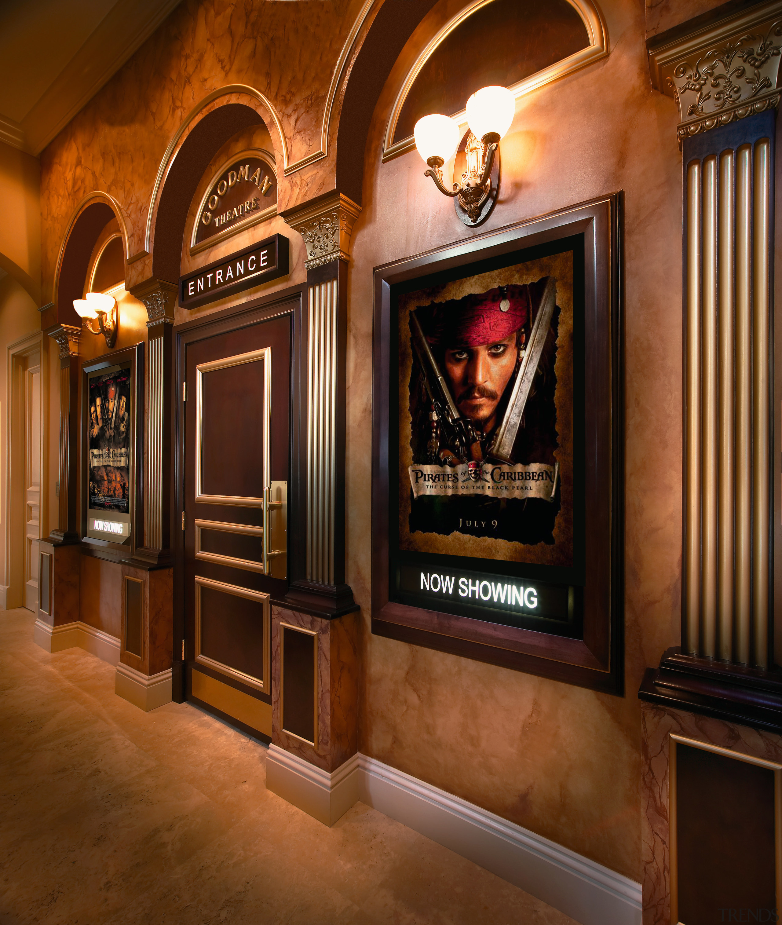 view of the themed cinema hallway recreated by entertainment, interior design, lobby, brown