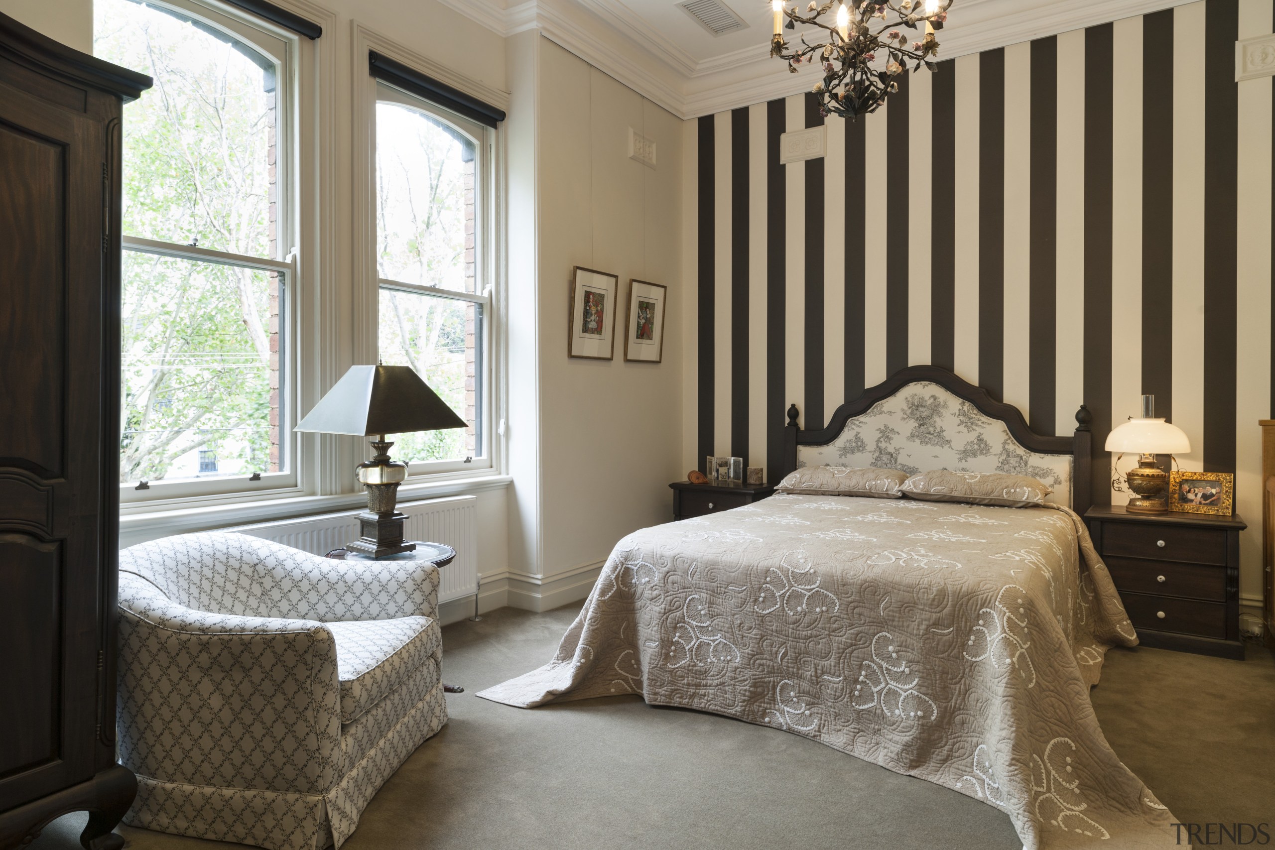 Strong contemporary lines characterise the new addition in bed, bed frame, bedroom, ceiling, estate, floor, furniture, home, interior design, real estate, room, suite, window, window treatment, gray, black