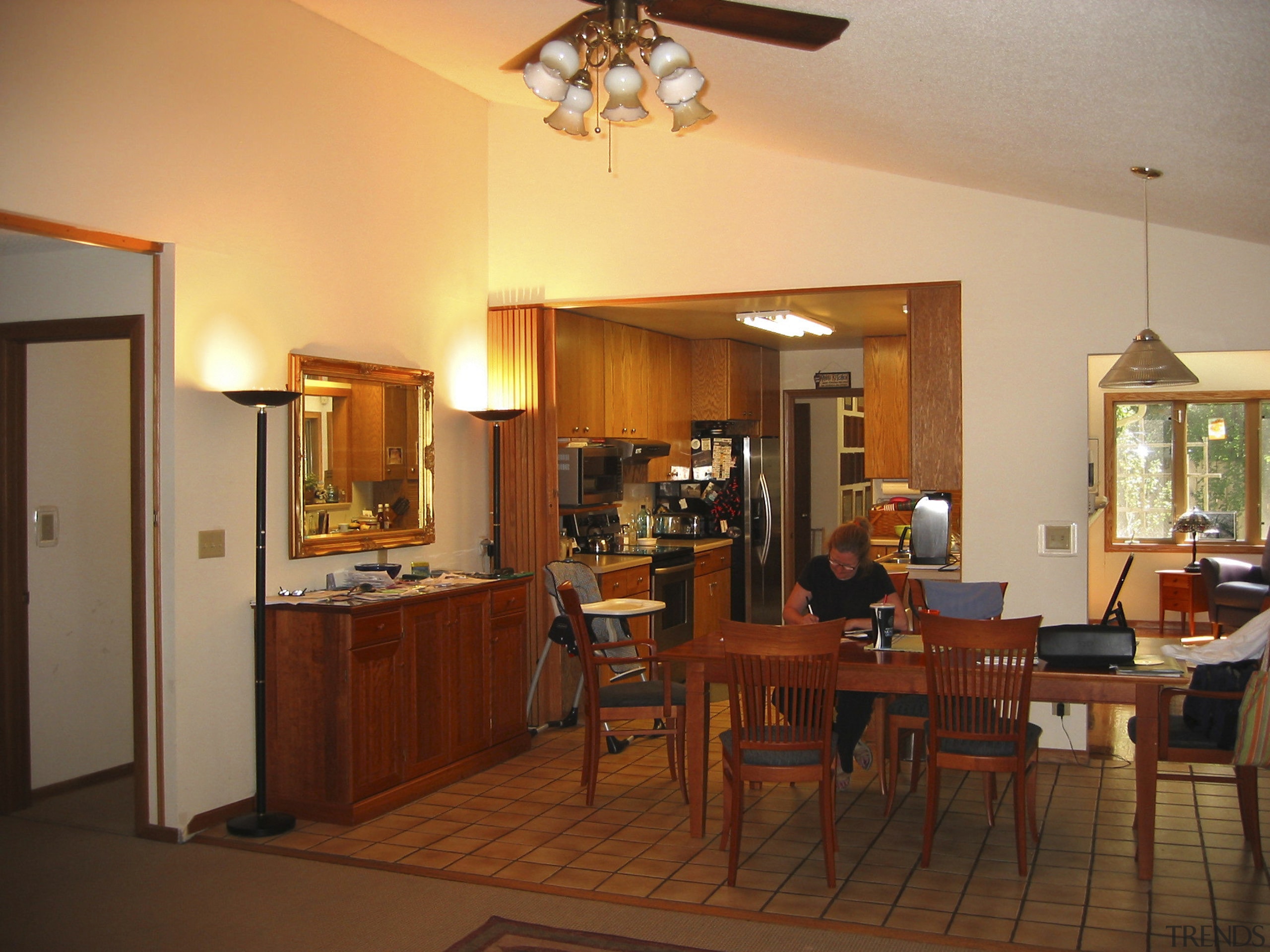 Kitchen prior to renovation. - Kitchen prior to dining room, interior design, living room, real estate, room, brown, orange