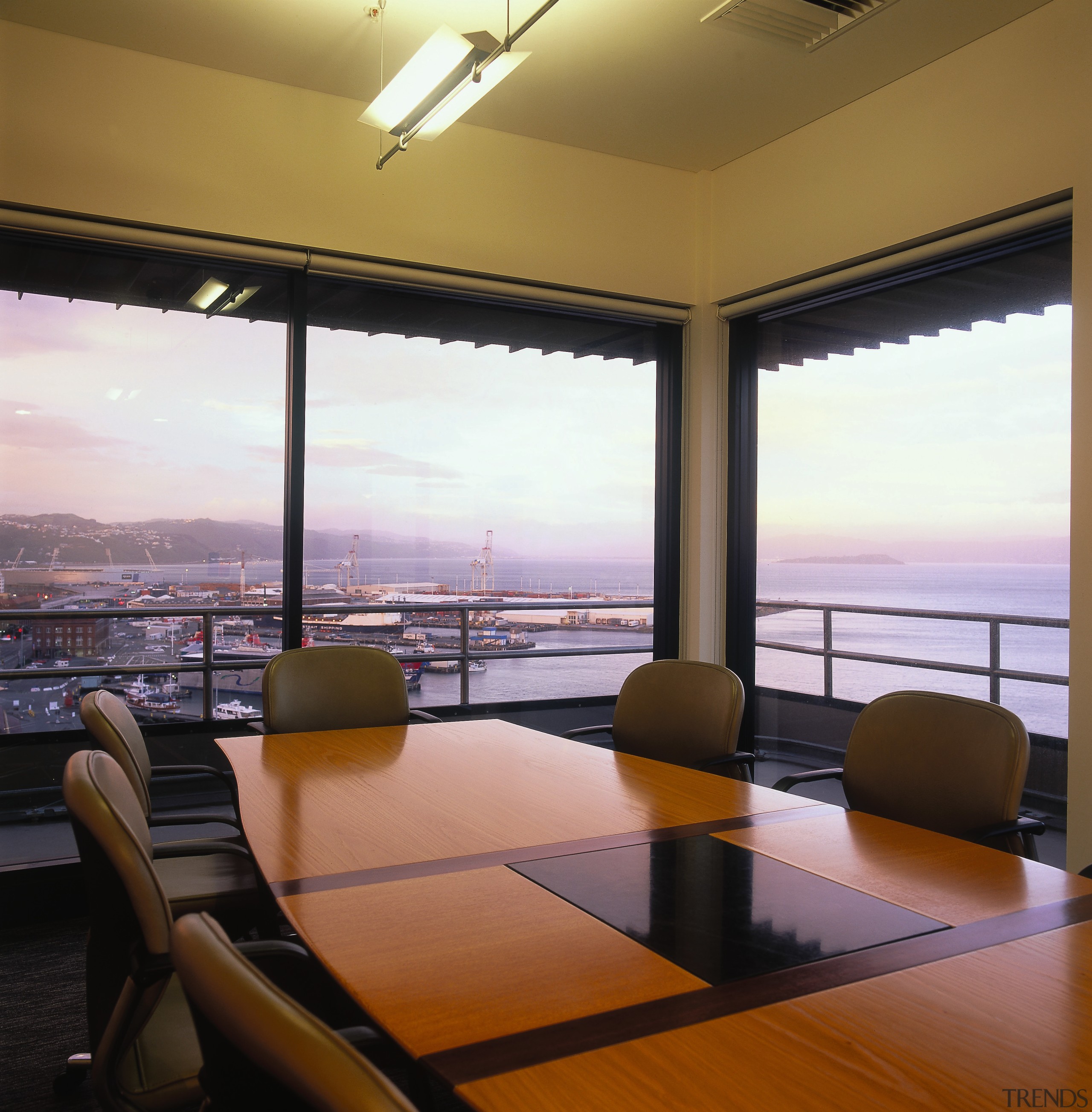 View of the meeting room, carpet, wooden desk apartment, architecture, ceiling, condominium, interior design, living room, real estate, room, window, brown