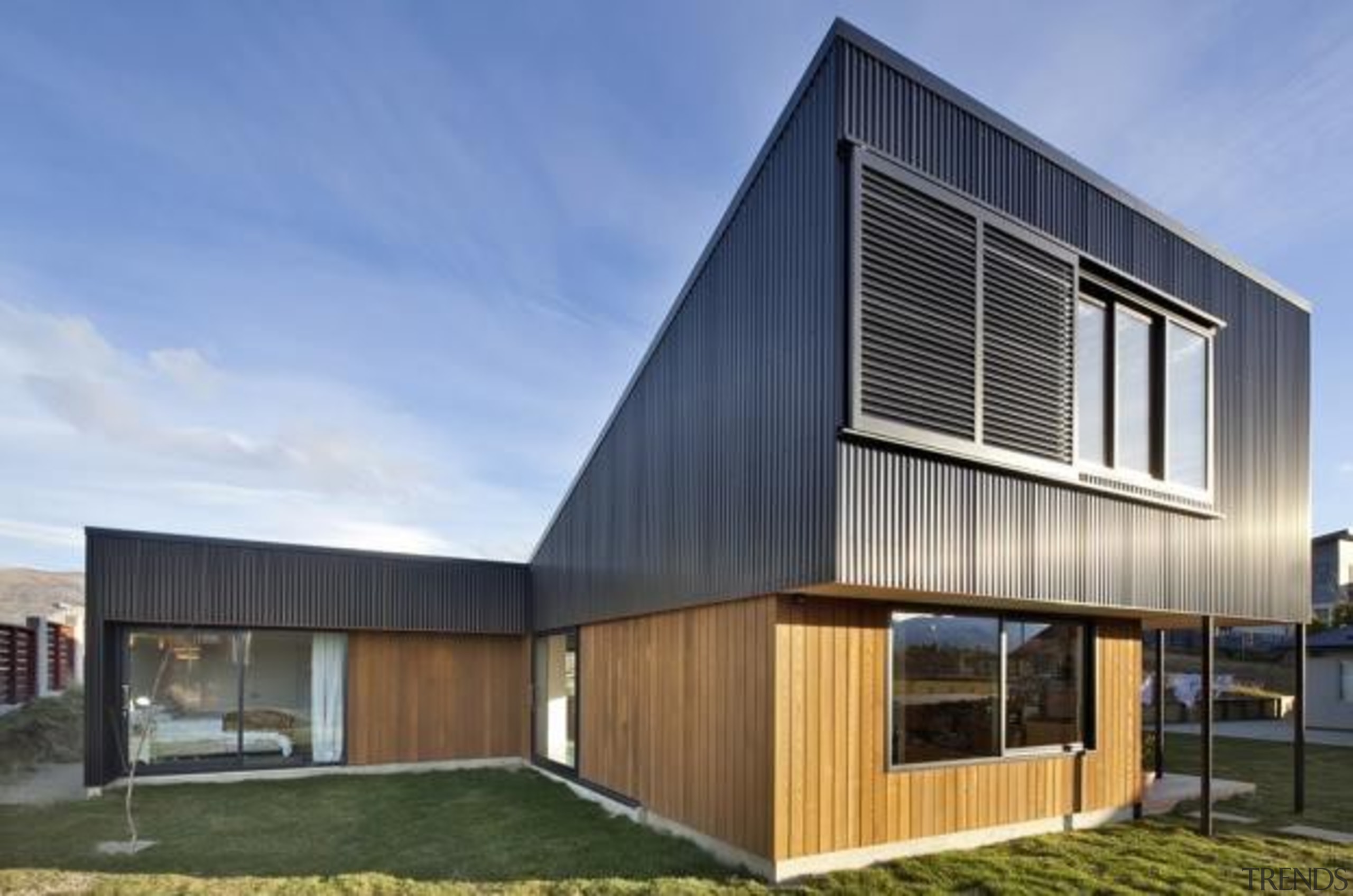 Acland House, Wanaka, New ZealandRafe Maclean Architects architecture, building, elevation, facade, home, house, property, real estate, teal