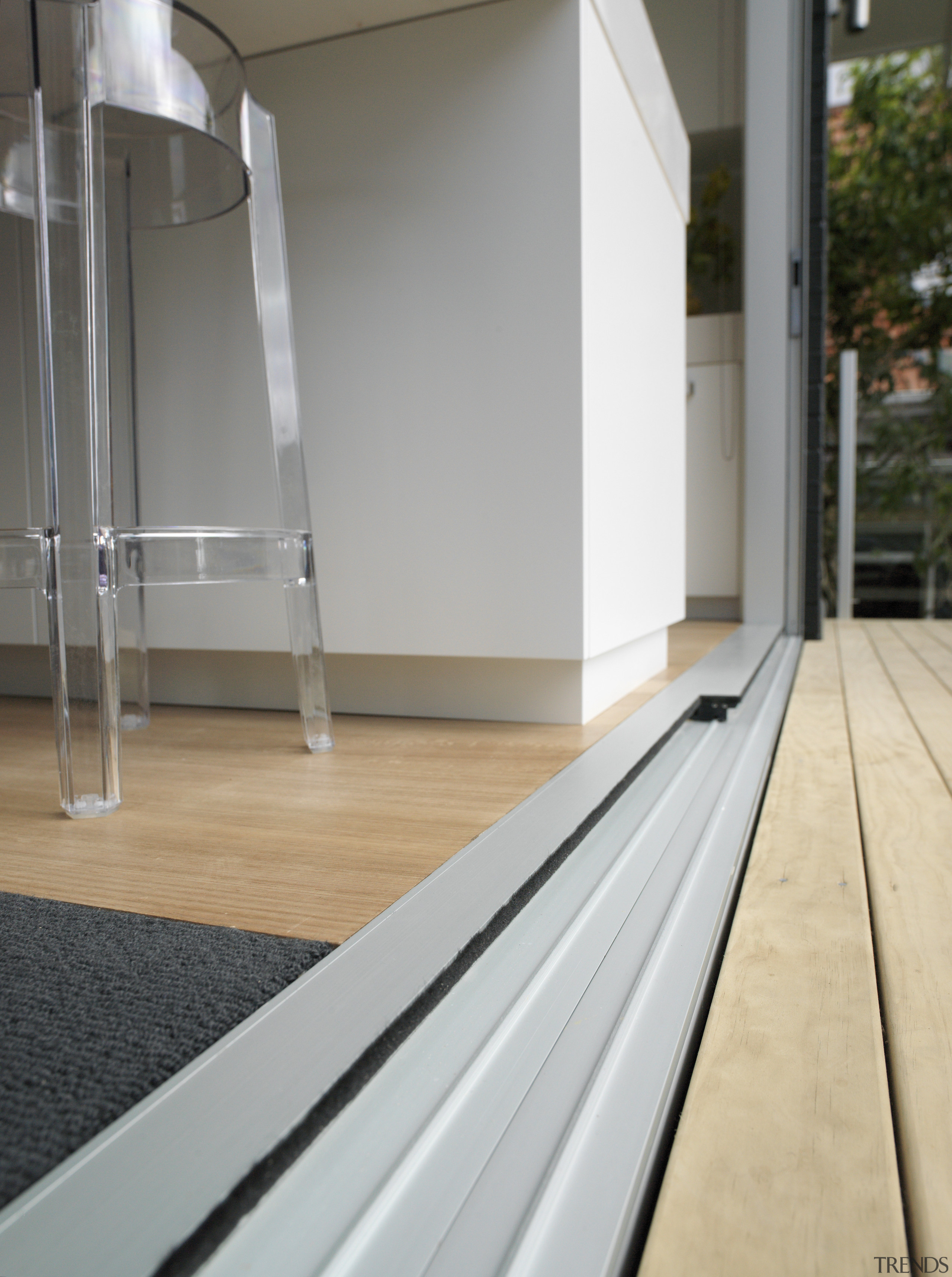 A view of some door and window joinery architecture, floor, flooring, glass, window, wood, gray