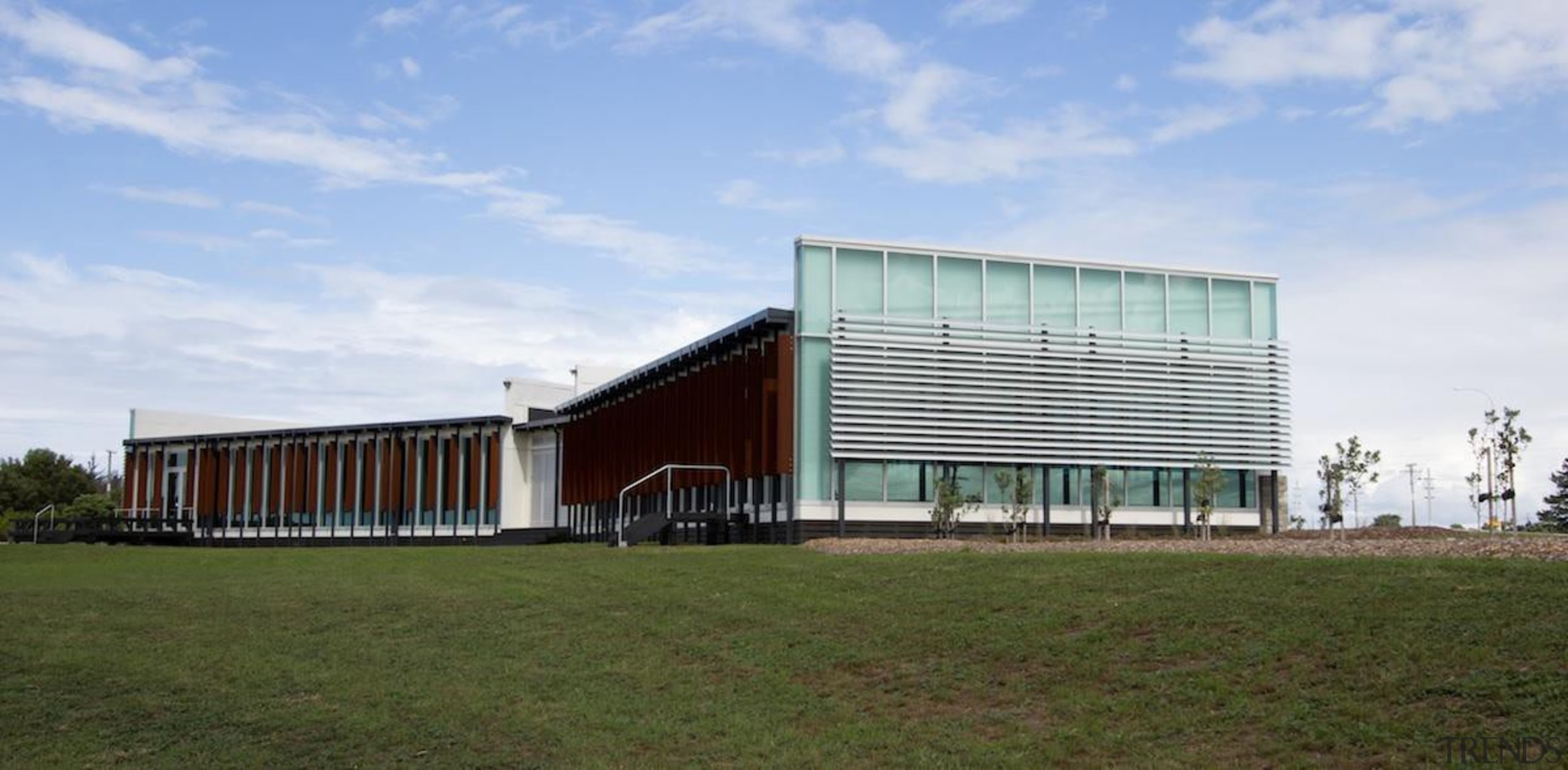 Pictured: Northland Port Corporation – Ian Butt, Harris architecture, building, commercial building, corporate headquarters, facade, grass, headquarters, house, property, real estate, shed, sky, white, brown